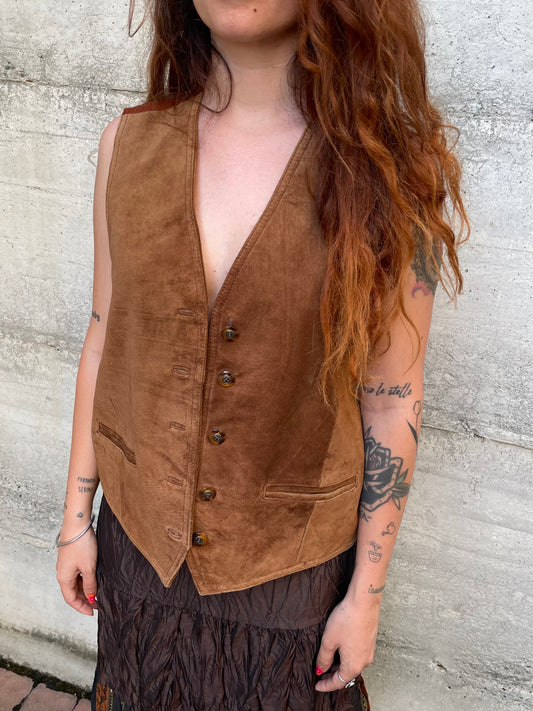 Gilet vera pelle scamosciata color ruggine, taglia L