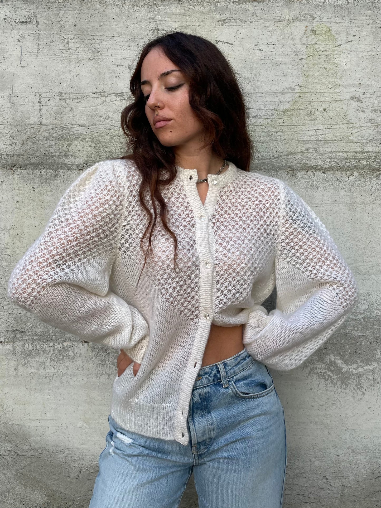 Cardigan romantico burro sartoriale, pura lana - taglia unica