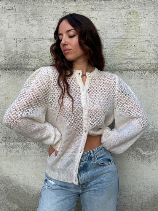 Cardigan romantico burro sartoriale, pura lana - taglia unica