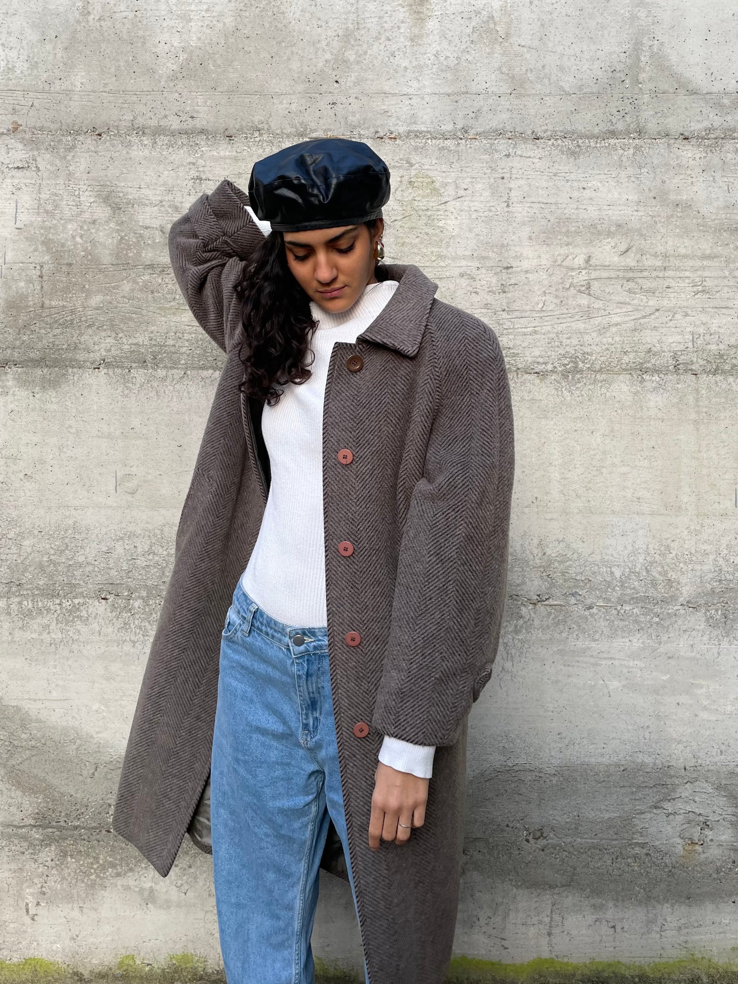 Cappotto monopetto sartoriale spigato in lana