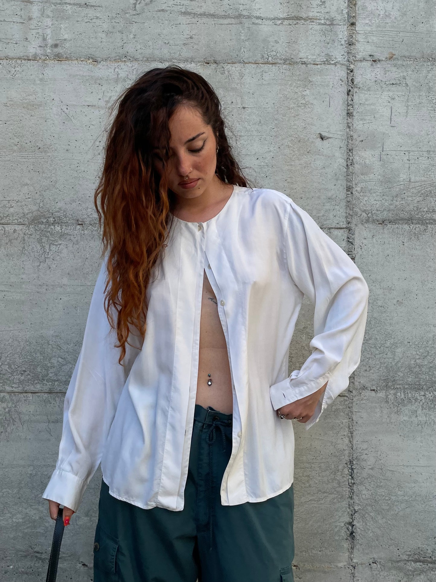 Blusa bianca 100% seta sartoriale, taglia 44it