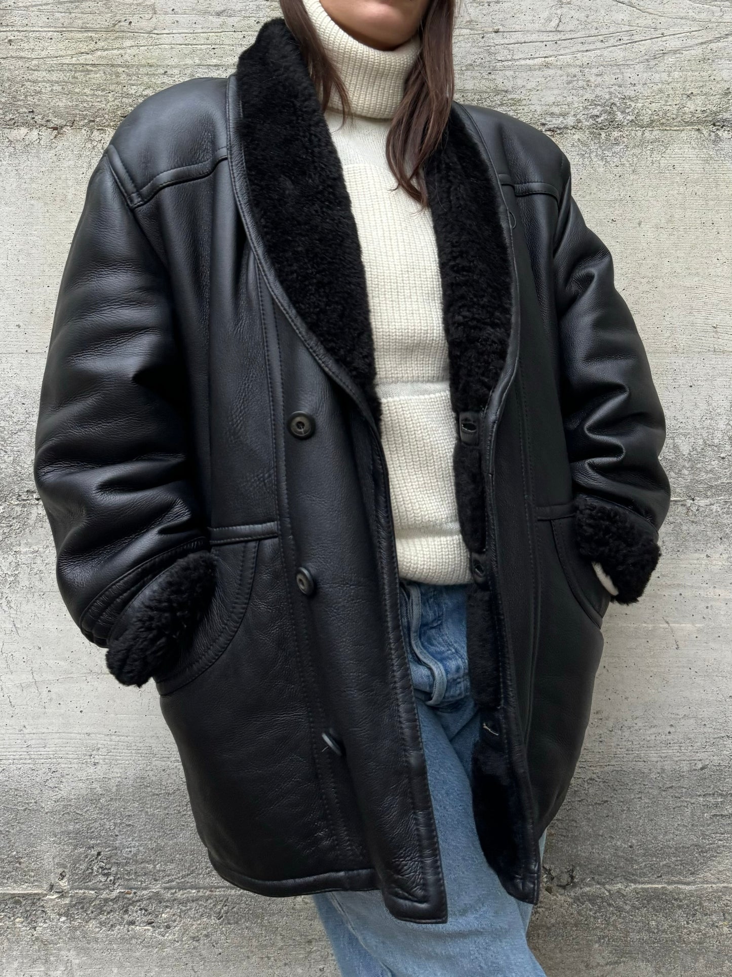 Montone Shearling nero in nappa, taglia 50it uomo (M)