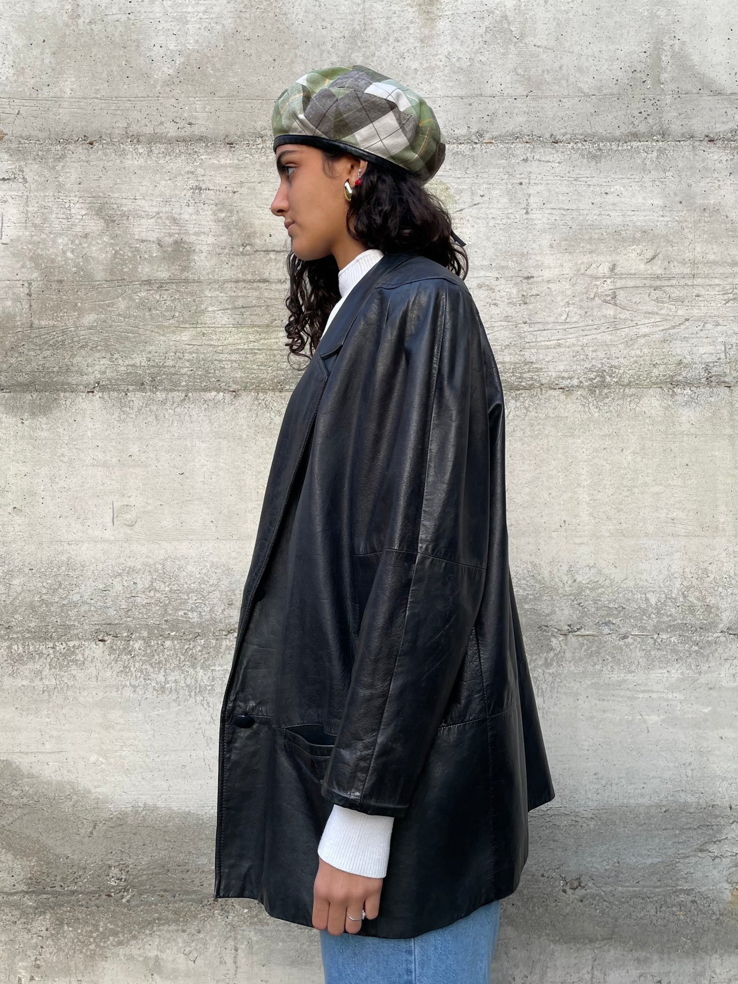 Giacca vera pelle nera 80s liscia