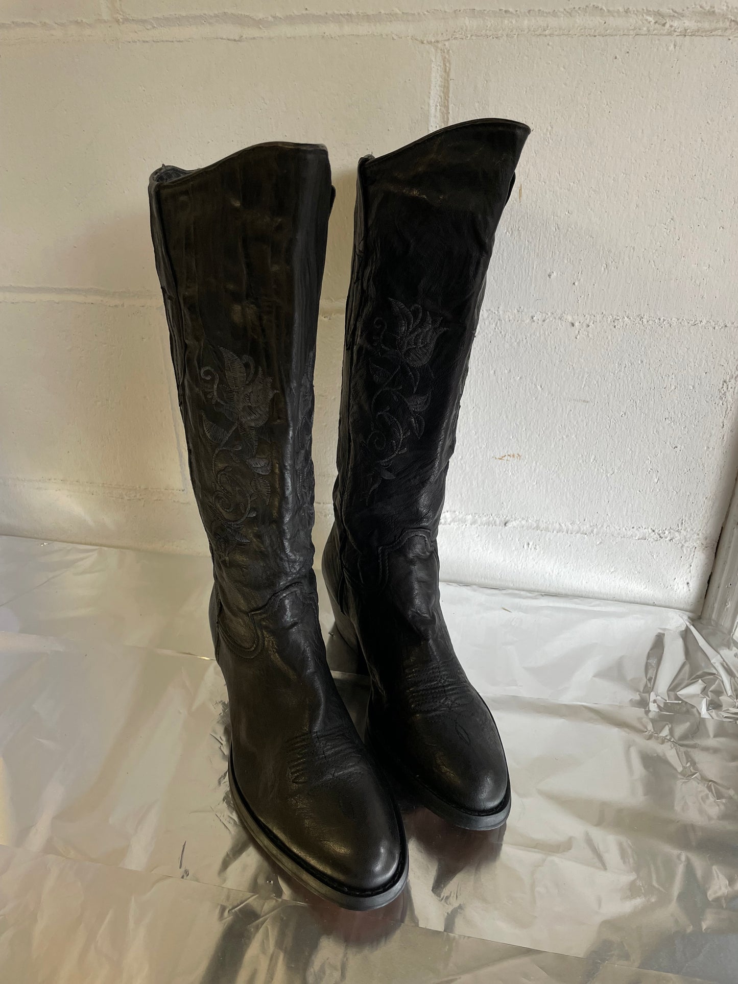 EU 41 - Texano vintage alto, vera pelle, punta arrotondata, tacco basso