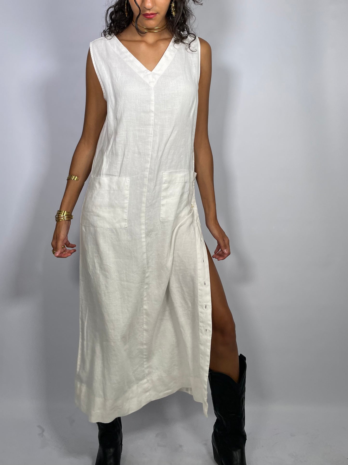 Abito midi sartoriale 100% lino bianco - Alba Fornari - taglia M