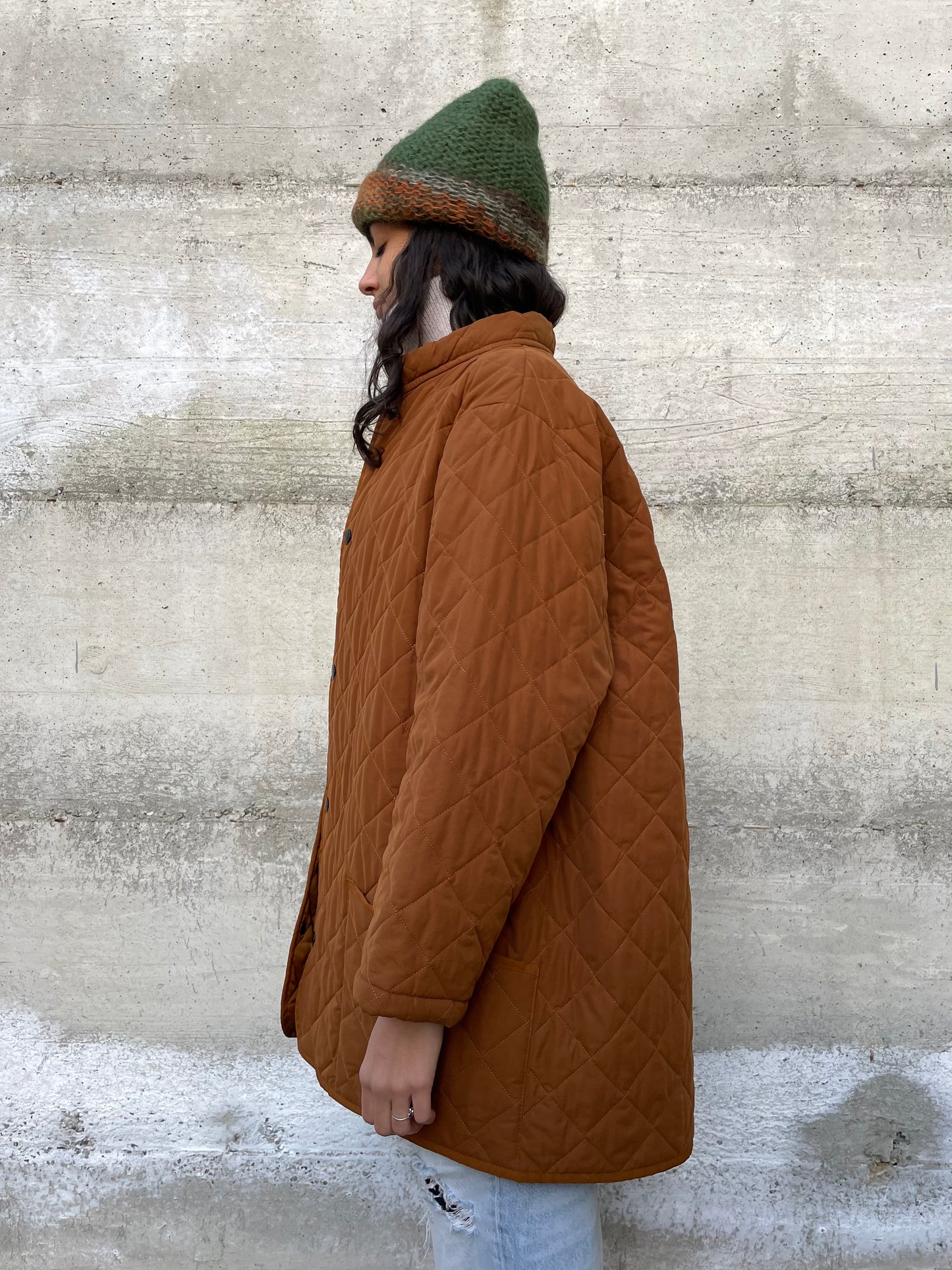 Husky trapuntato ruggine con bottoni a clip