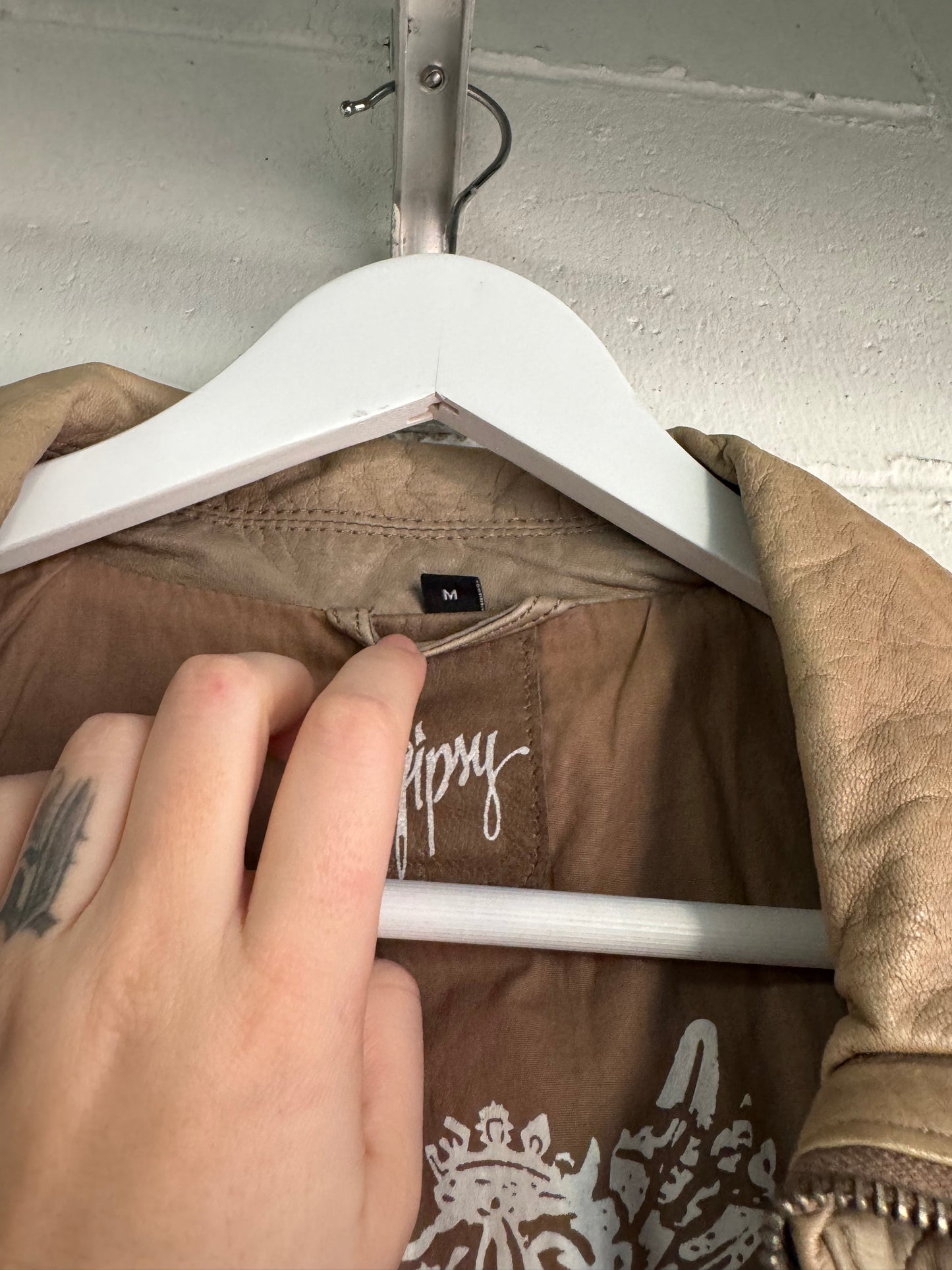 Biker Y2K beige in nappa, taglia M uomo