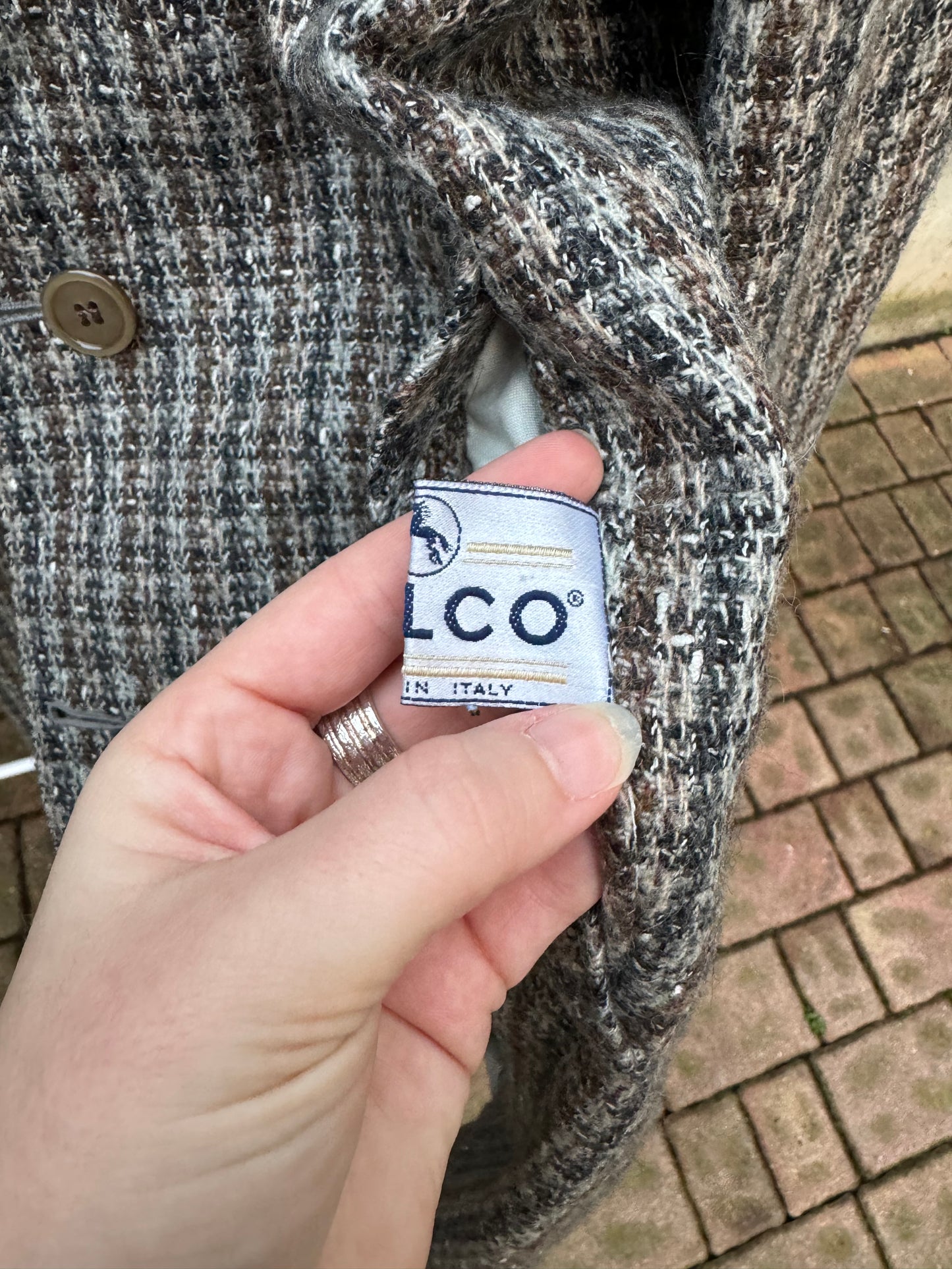 Trenchcoat reversibile monopetto con cintura, lato esterno in lana, lato interno misto cotone