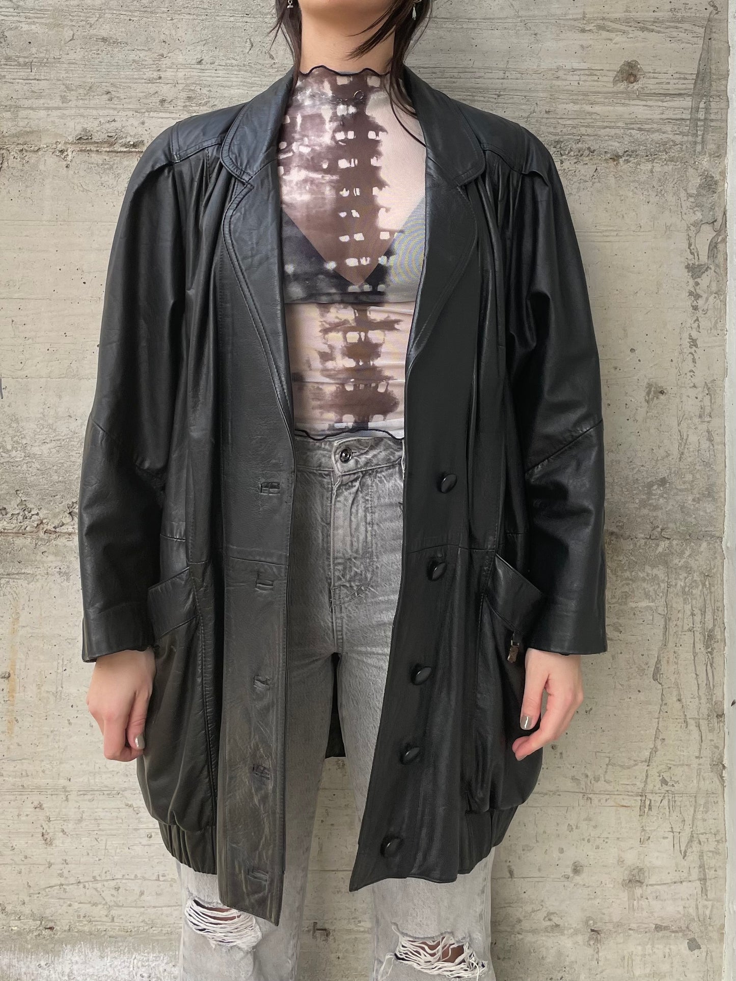 Giacca 80s vera pelle nera