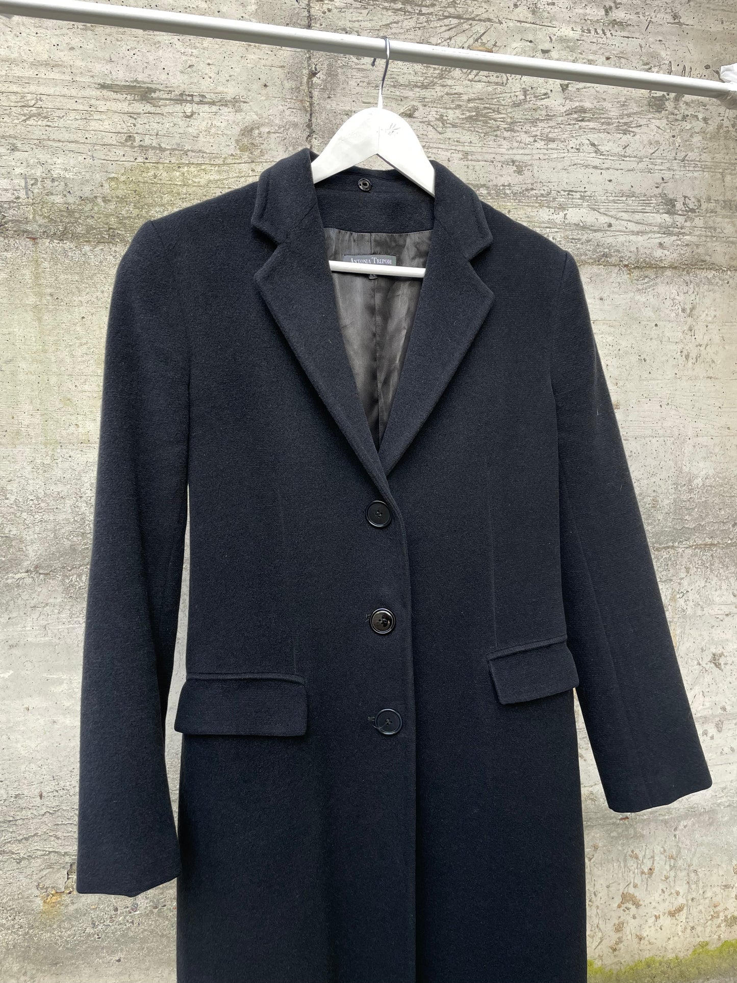 Cappotto nero sfiancato sartoriale 100% lana - taglia S