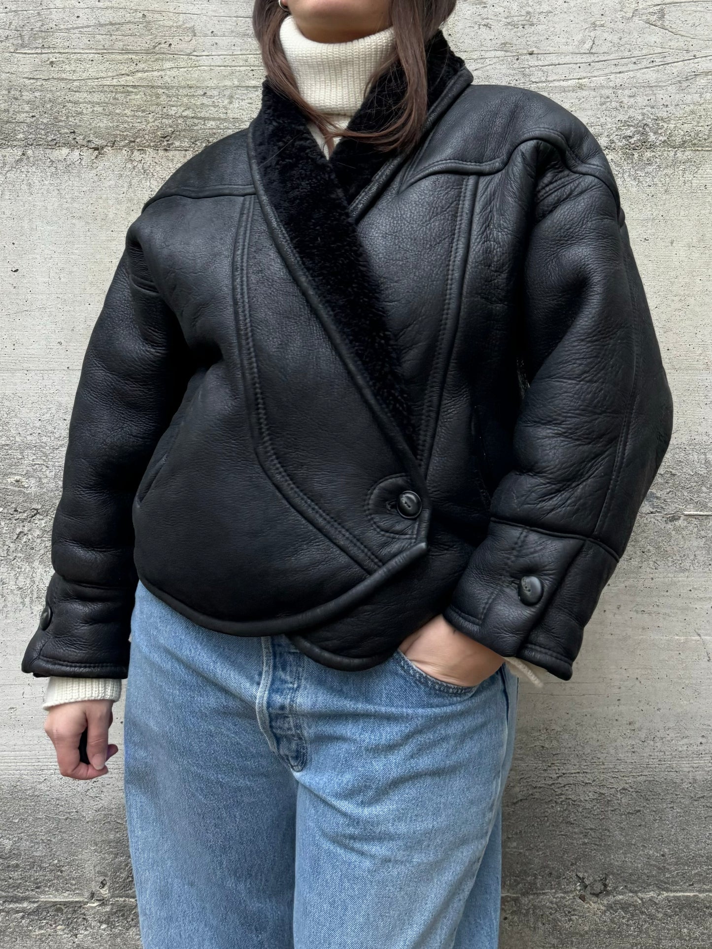 Montone Shearling cropped 80s, rara taglia 44it donna