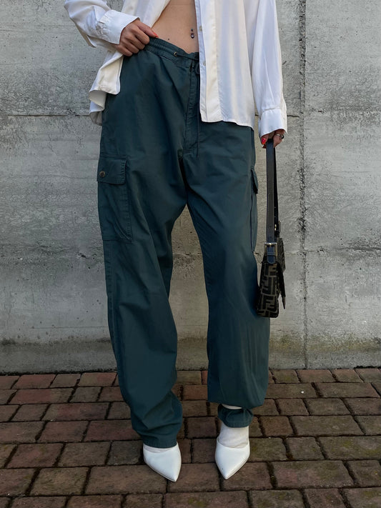 Pantalone cargo leggero 100% cotone color petrolio, taglia L