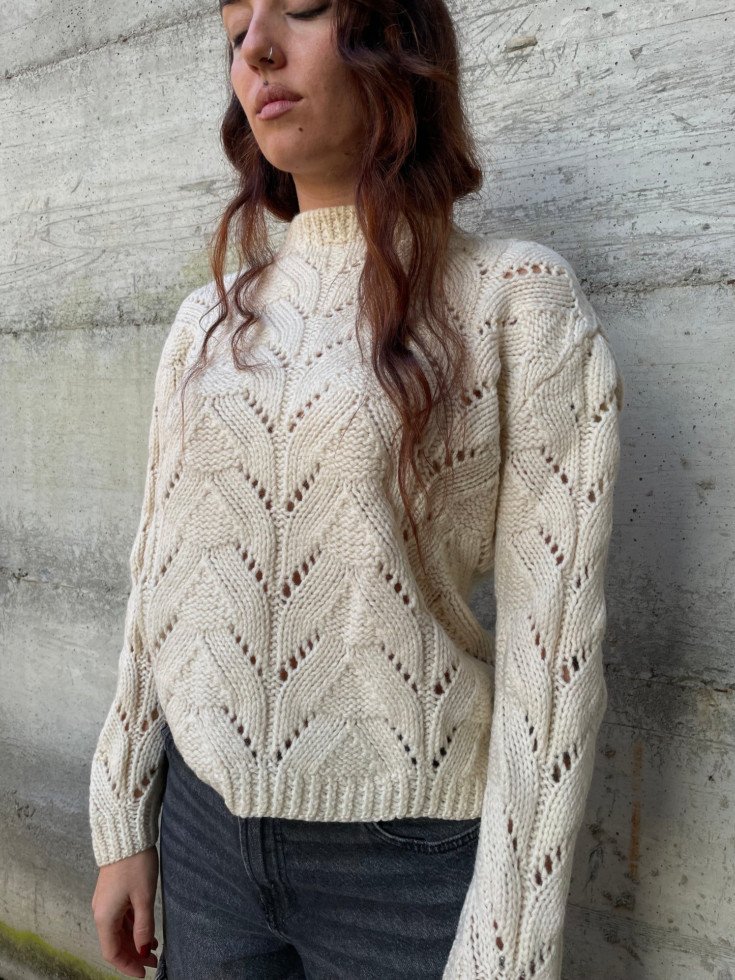 Maglione girocollo sartoriale burro 100% lana - taglia M