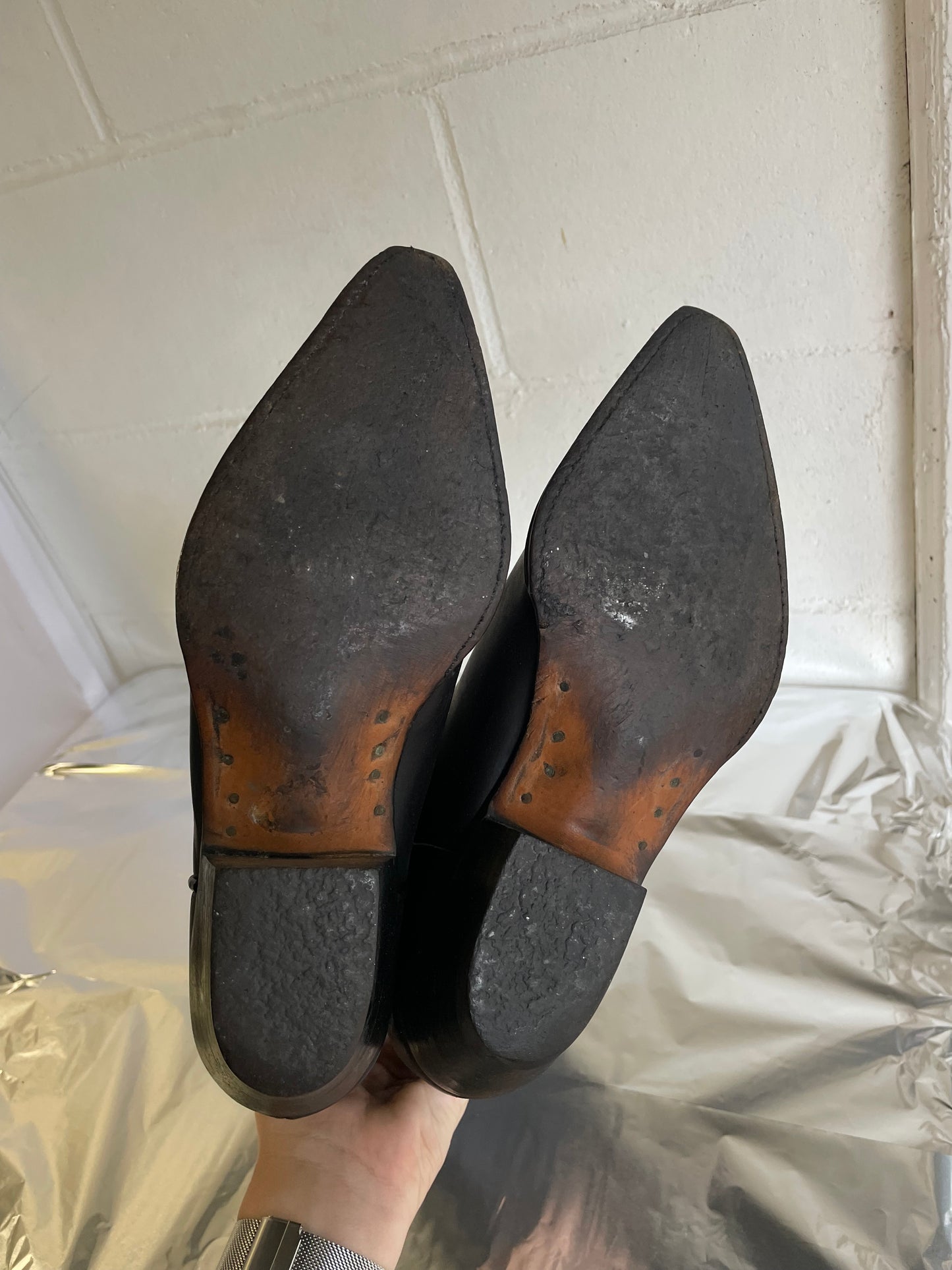 EU 39.5/40 - Texano vintage vera pelle nero liscio, tacco basso