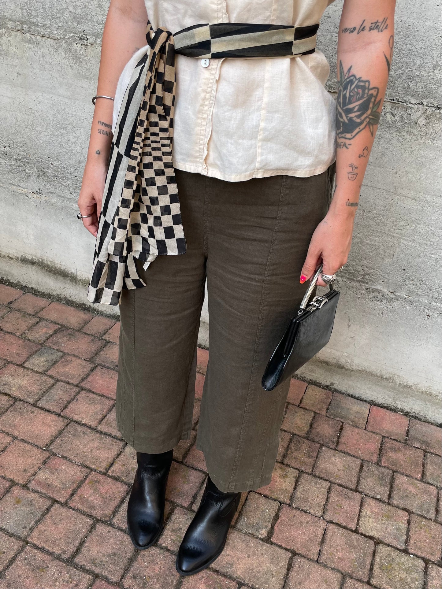 Pantalone capri ampio verde oliva 100% lino, Conte of Florence, taglia 42it