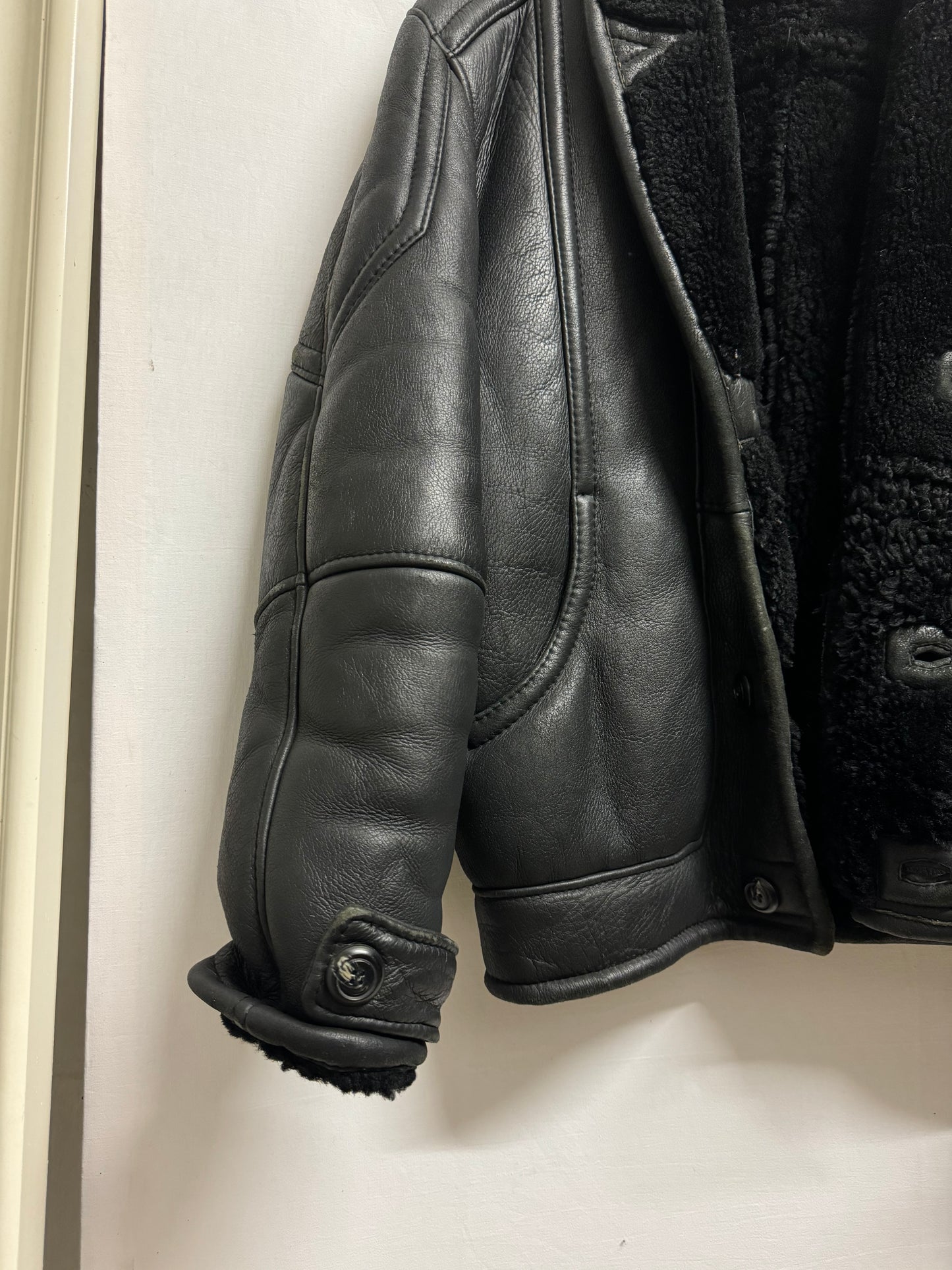 Bomber in montone Shearling nero, taglia 48it uomo