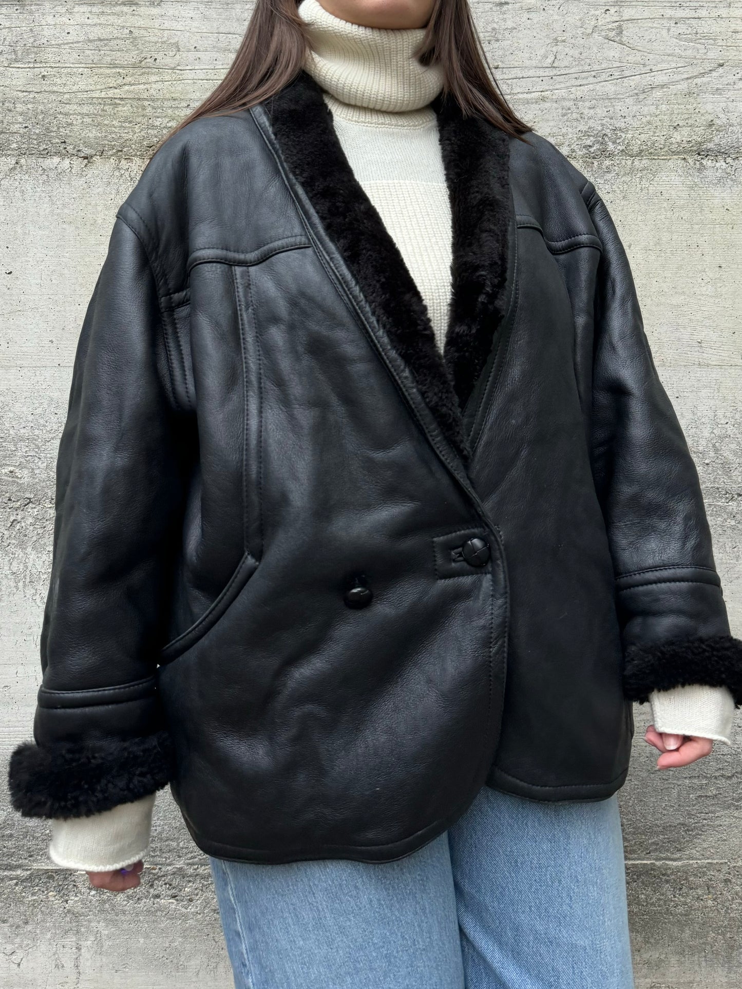 Montone Shearling 80s doppiopetto, in nappa, taglia 48it donna