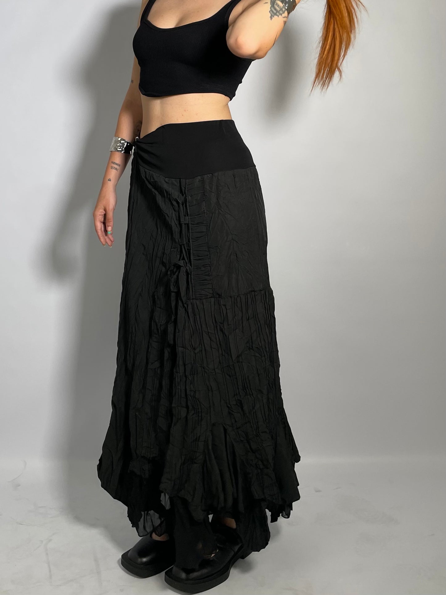 Maxi gonna sartoriale nera 100% cotone crespato - taglia unica