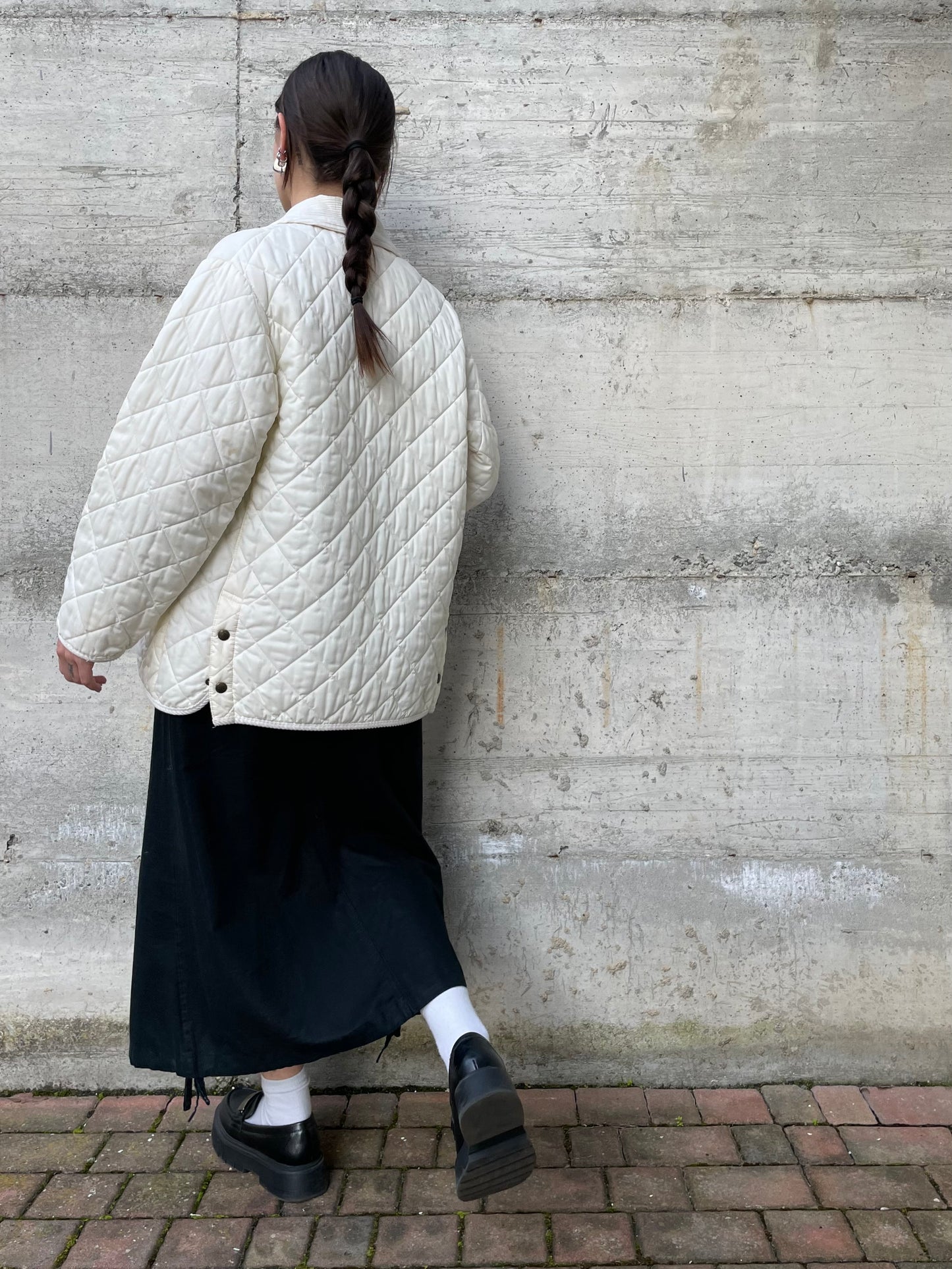 Husky trapuntato bianco con colletto in velluto - M