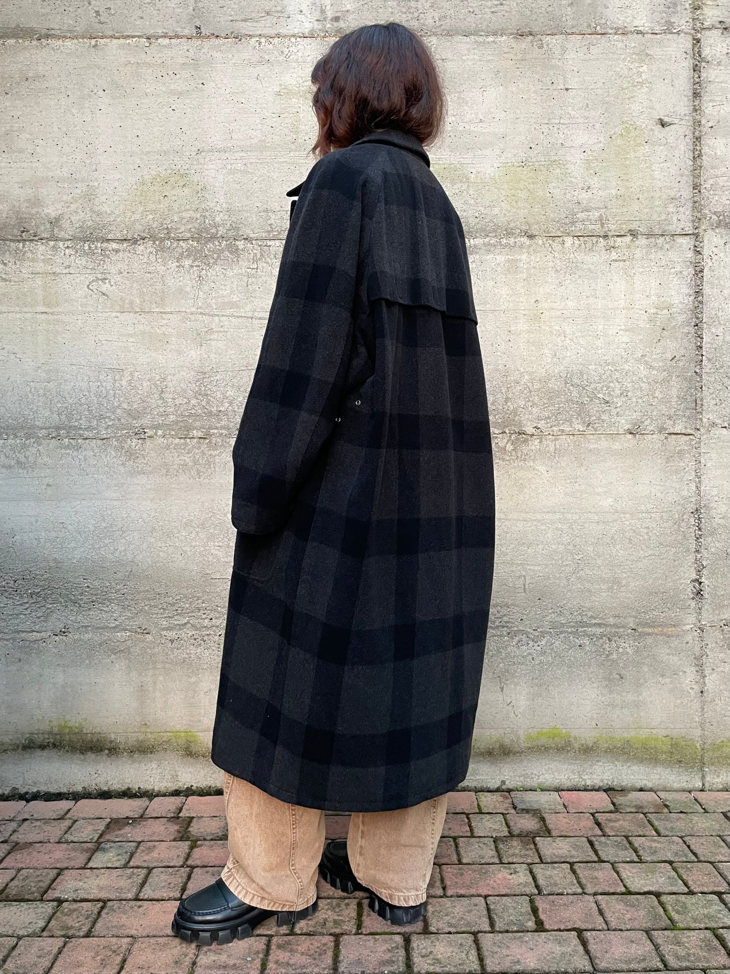 Cappotto Oliver by Valentino tartan grigio scuro, 100% lana - taglia M uomo