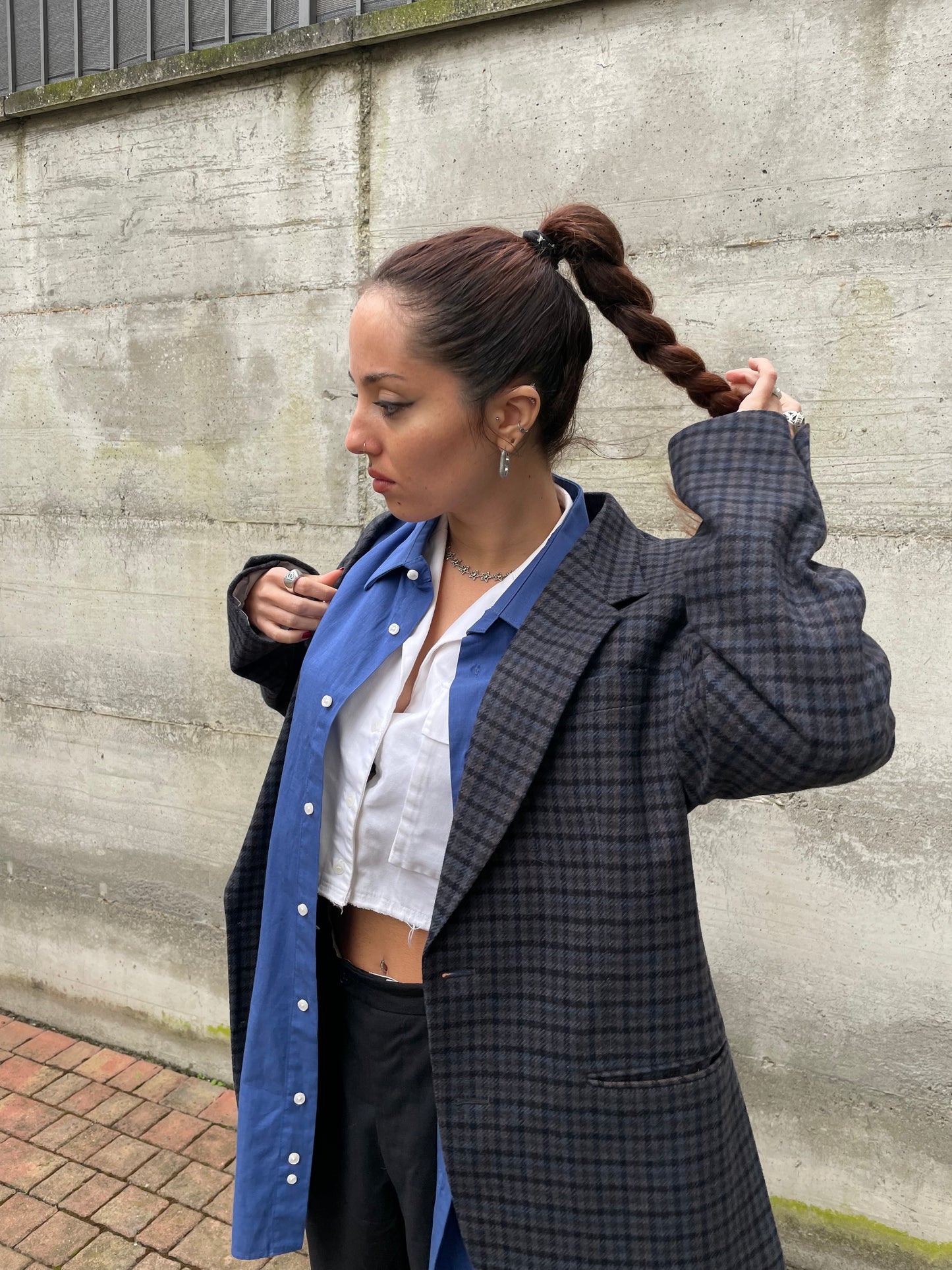 Blazer maschile tartan in misto lana e cashmere