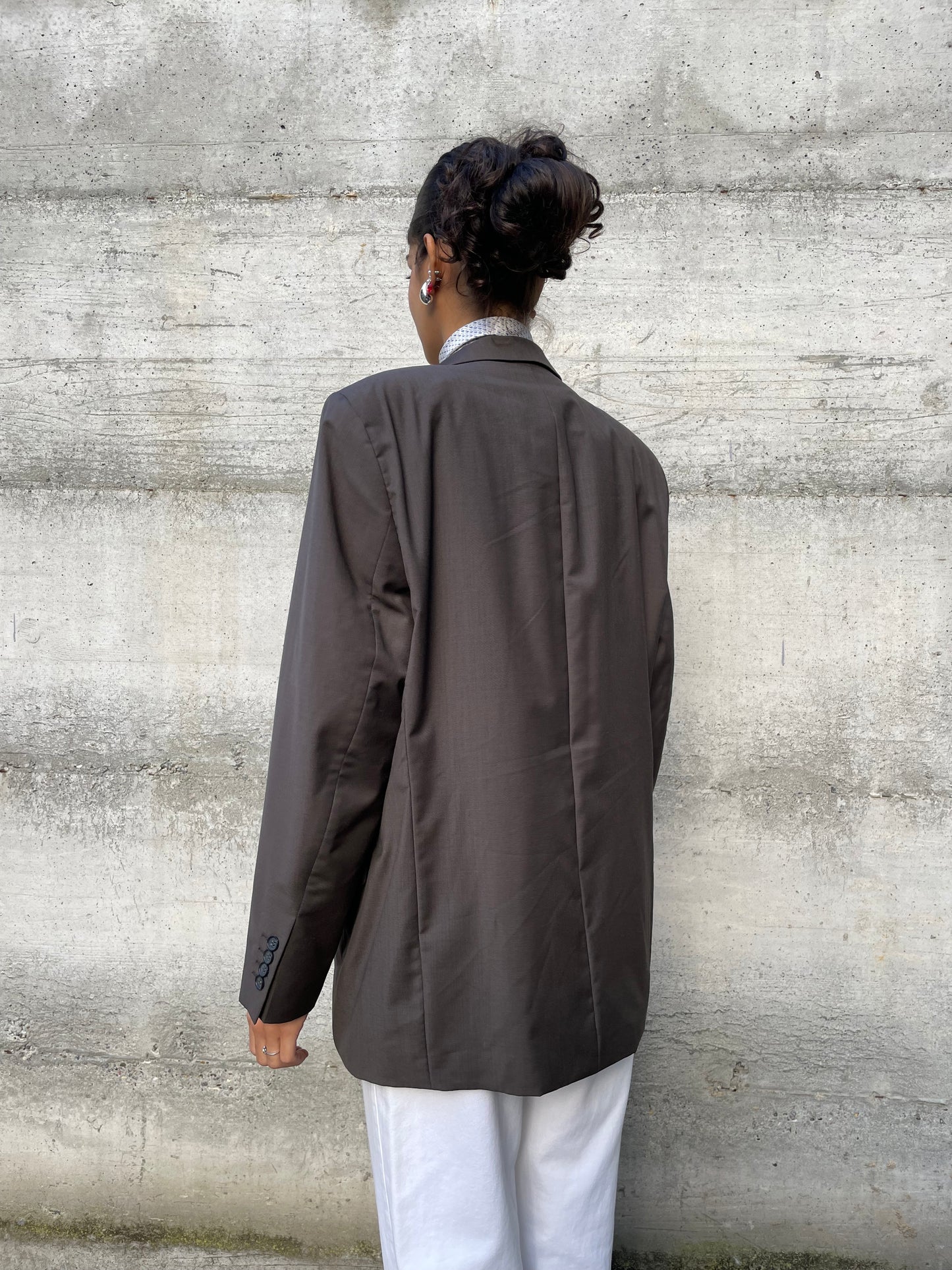 Blazer oversize in fresco lana grigio/marrone, taglia M uomo