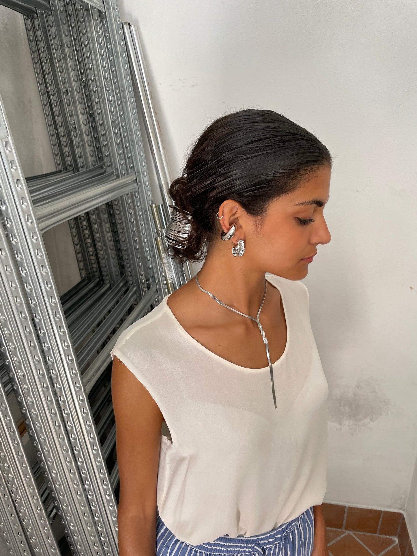 Top latte sartoriale 100% crepe di seta - taglia 44it