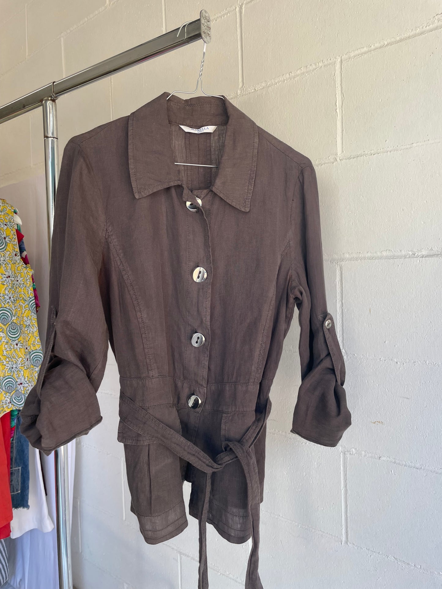 Camicia Marella cargo marrone 100% lino - taglia S/M