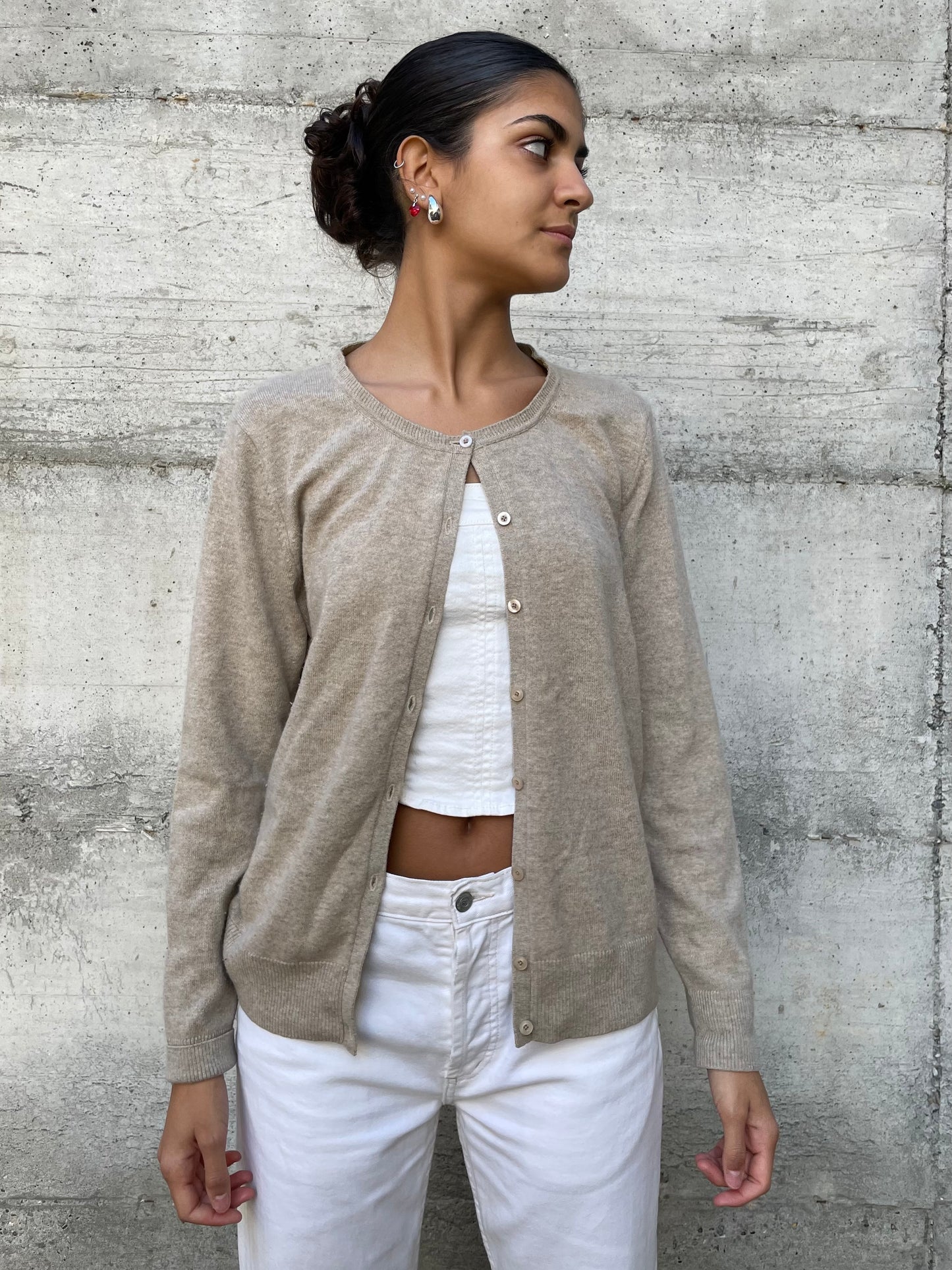 Cardigan sabbia 100% cashmere - taglia M