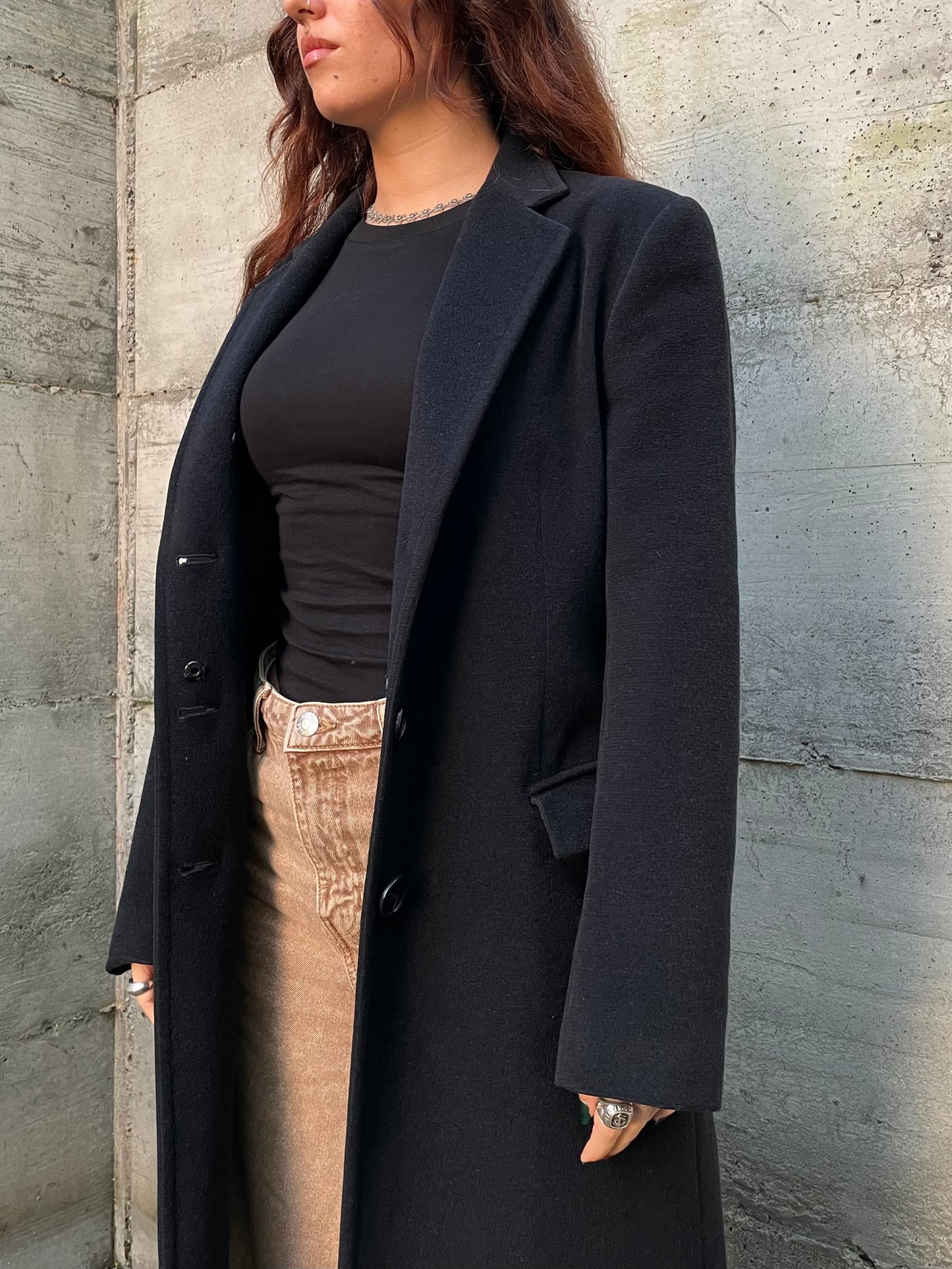 Cappotto nero sfiancato sartoriale 100% lana - taglia S