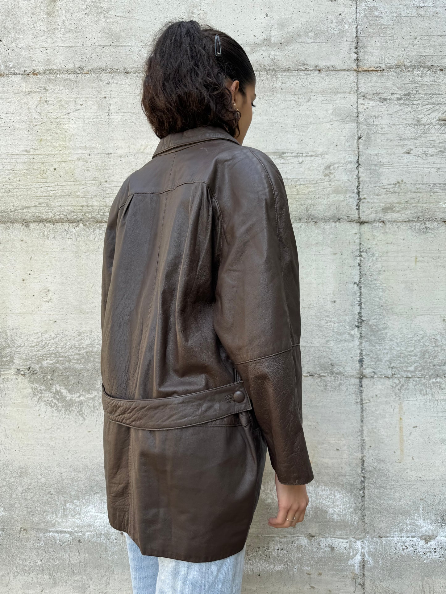 Giacca 80s donna cioccolato in vera pelle nappata