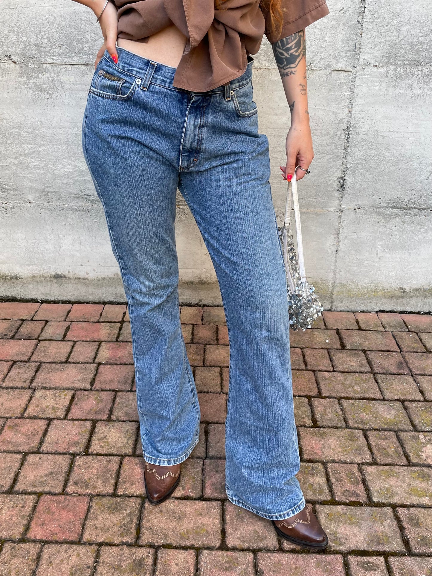 Jeans vintage lavaggio medio a zampa, taglia 42it