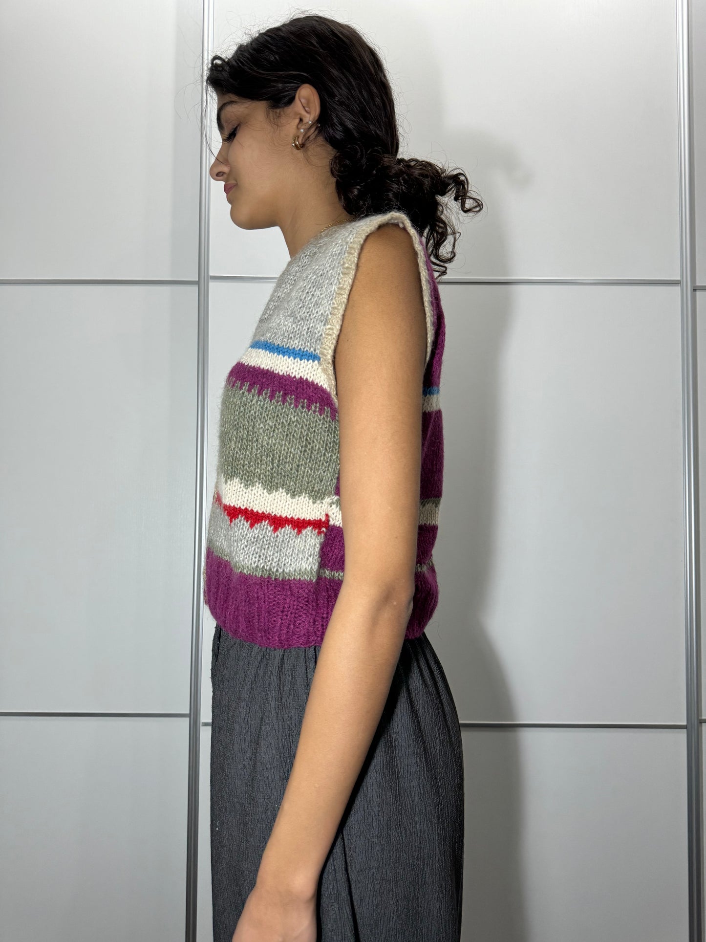 Gilet cropped crochet multicolor in lana