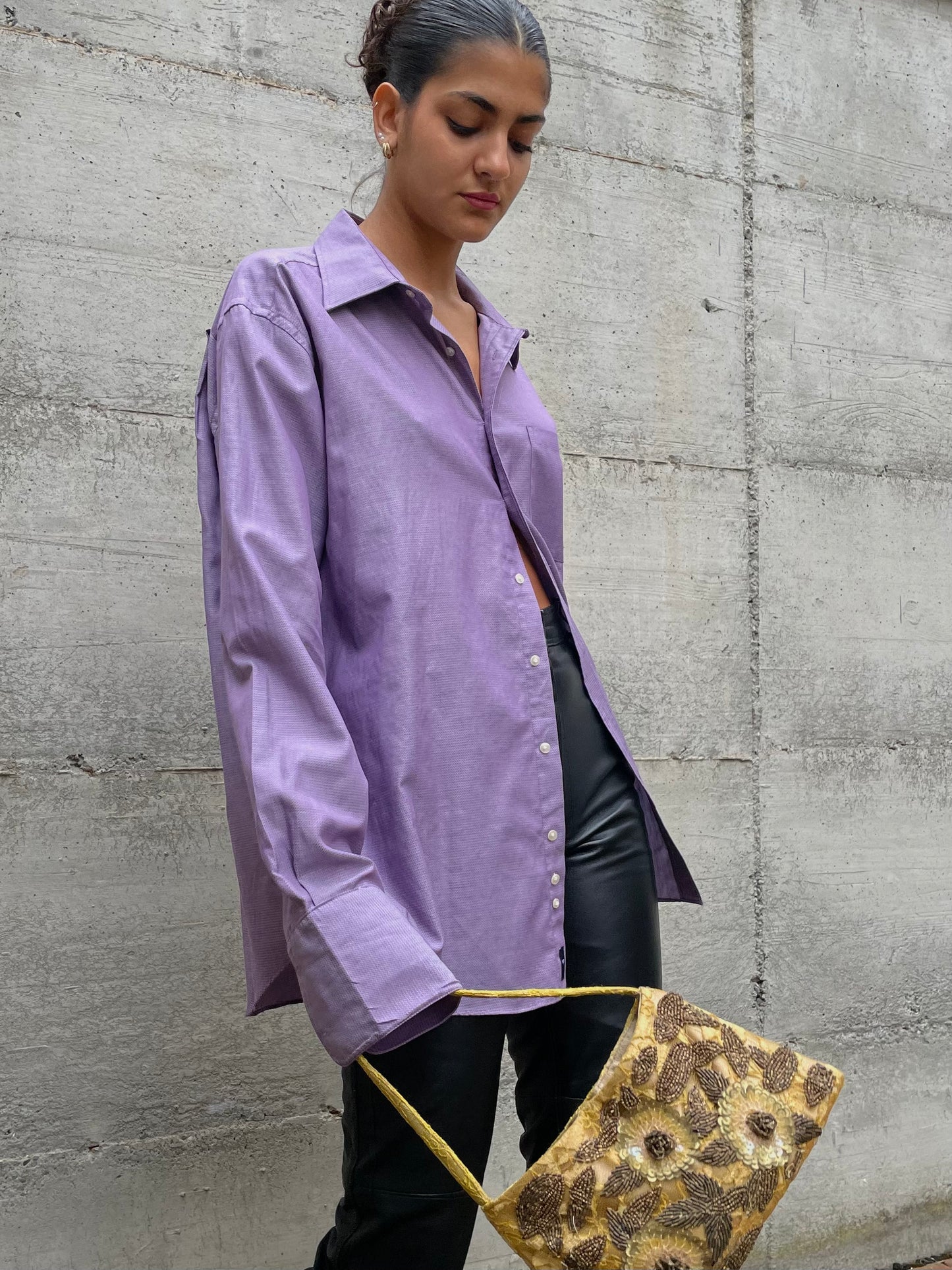 Camicia oversize lilla 100% cotone