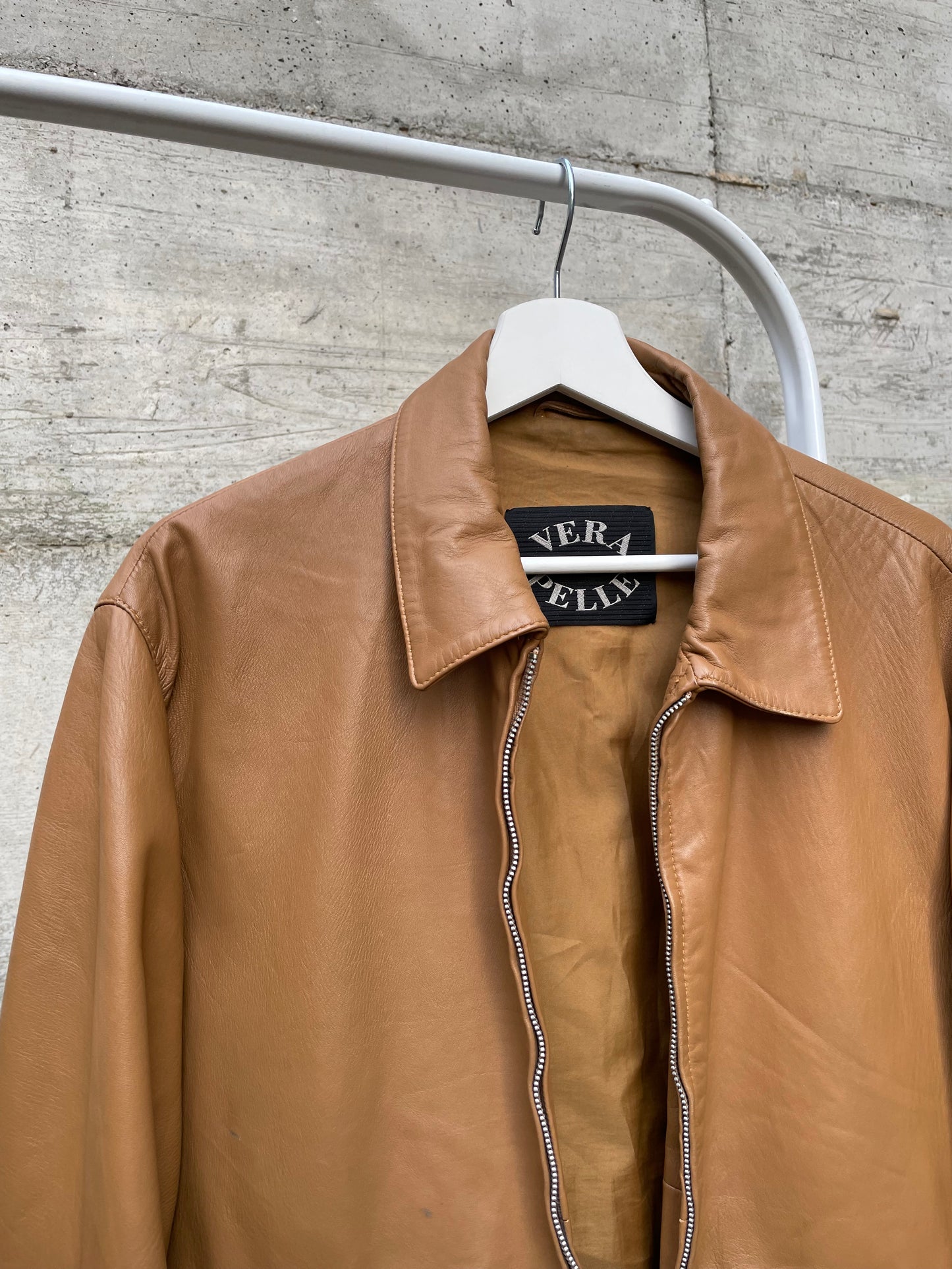 Biker liscio in nappa (vera pelle) biscotto - taglia M/L uomo