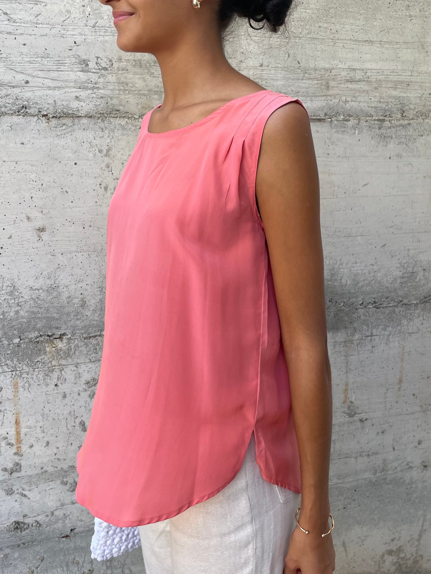 Top scivolato in pura seta salmone - taglia M