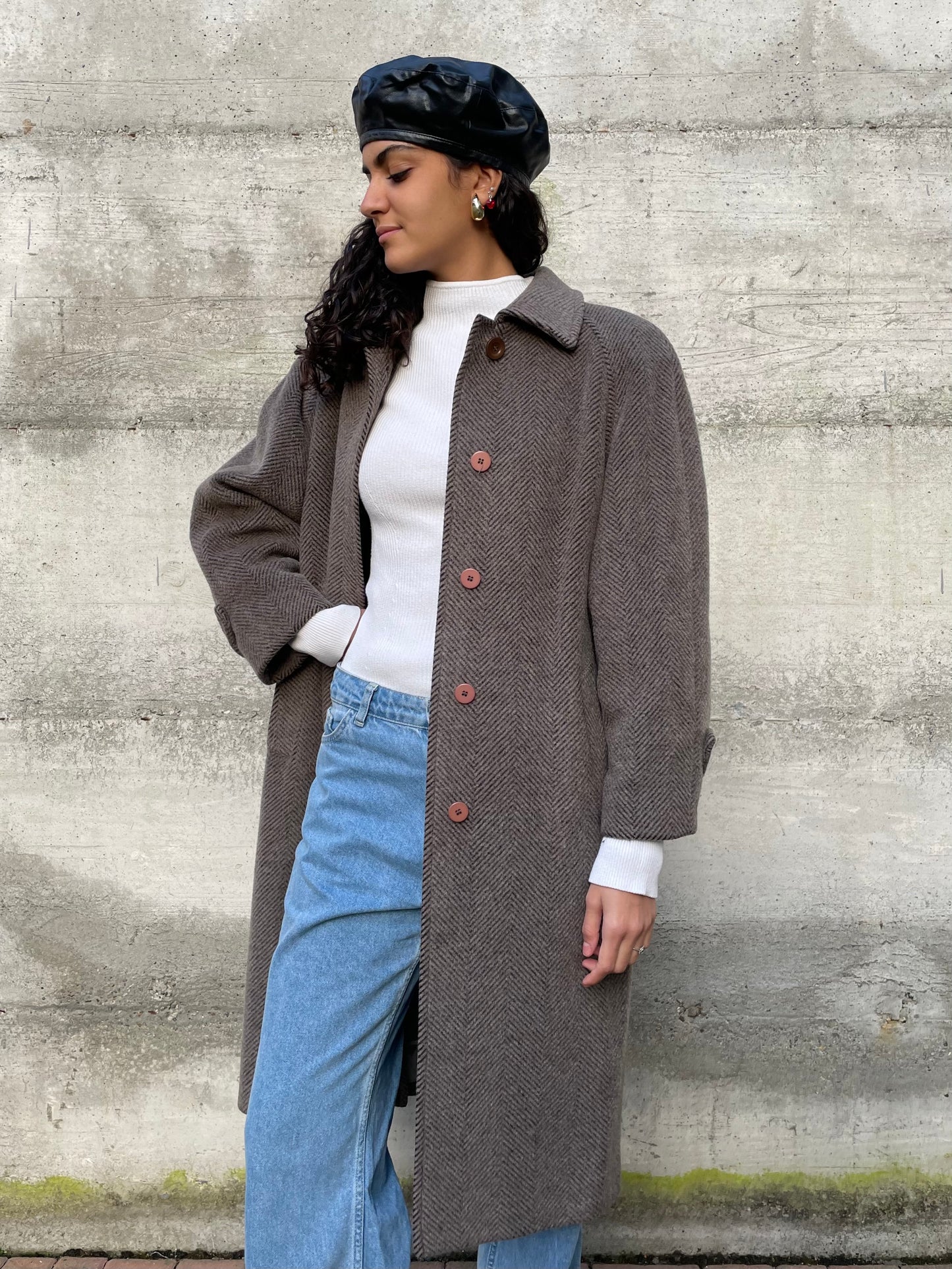 Cappotto monopetto sartoriale spigato in lana