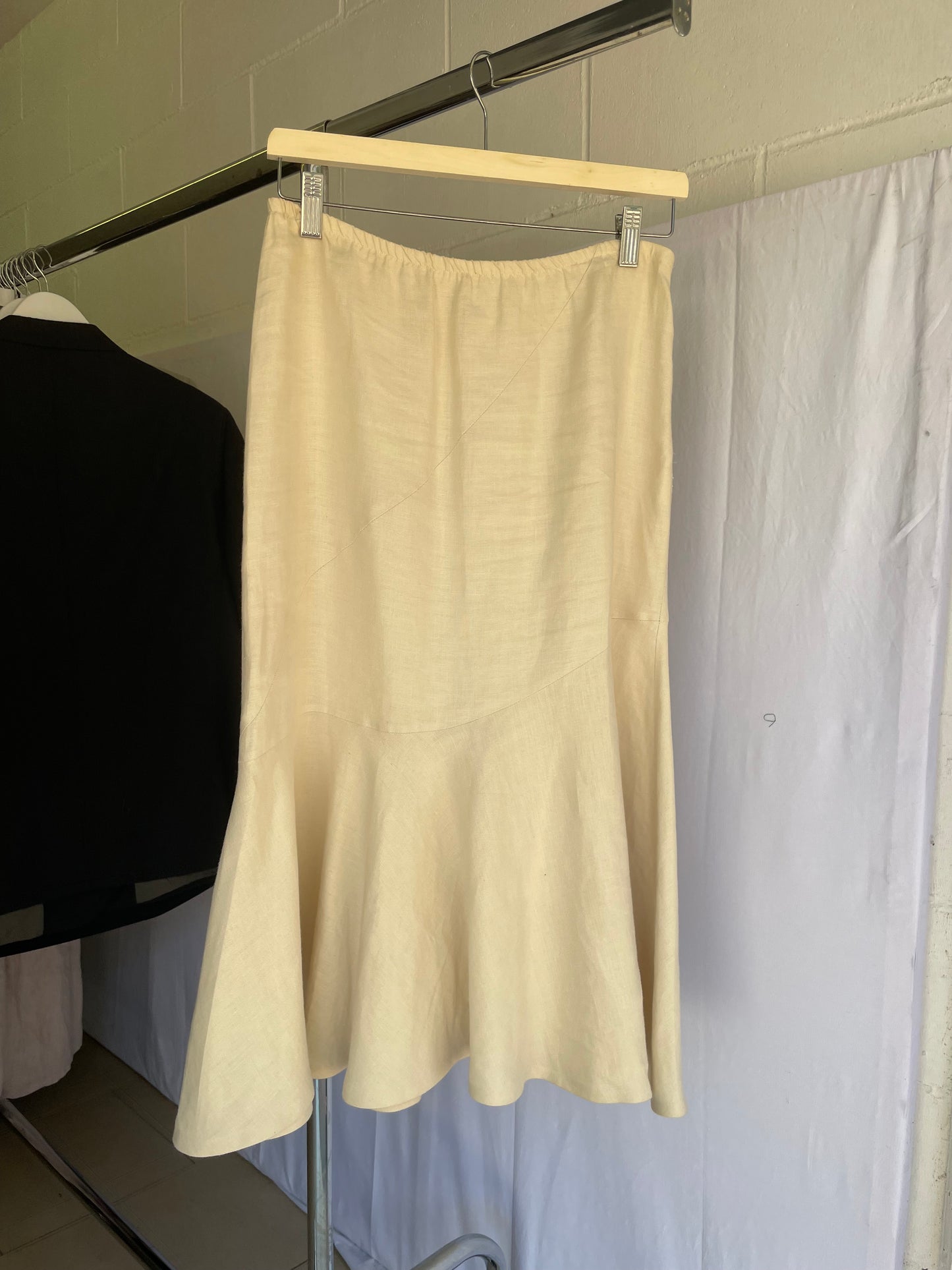 Gonna Y2K midi burro 100% lino, sartoriale Made in Italy, taglia 40it