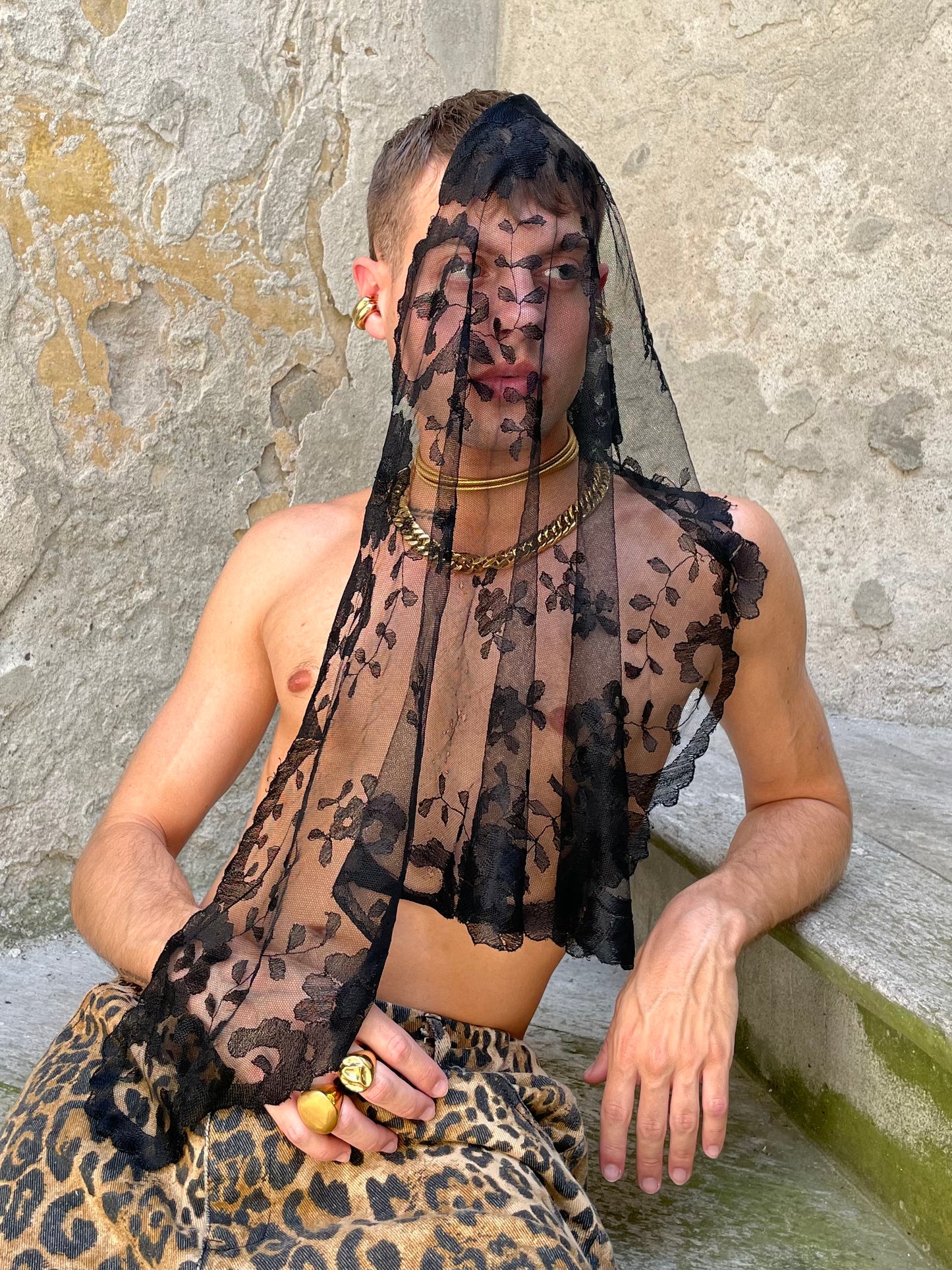 Foulard scialle vintage in pizzo nero