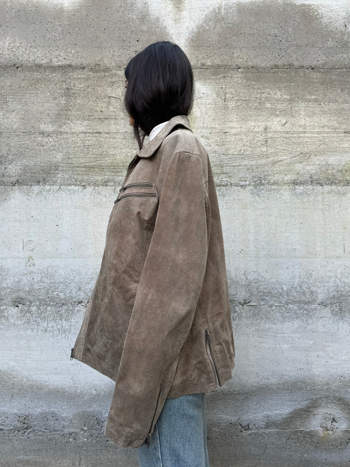 Biker in crosta di nappa beige effetto used