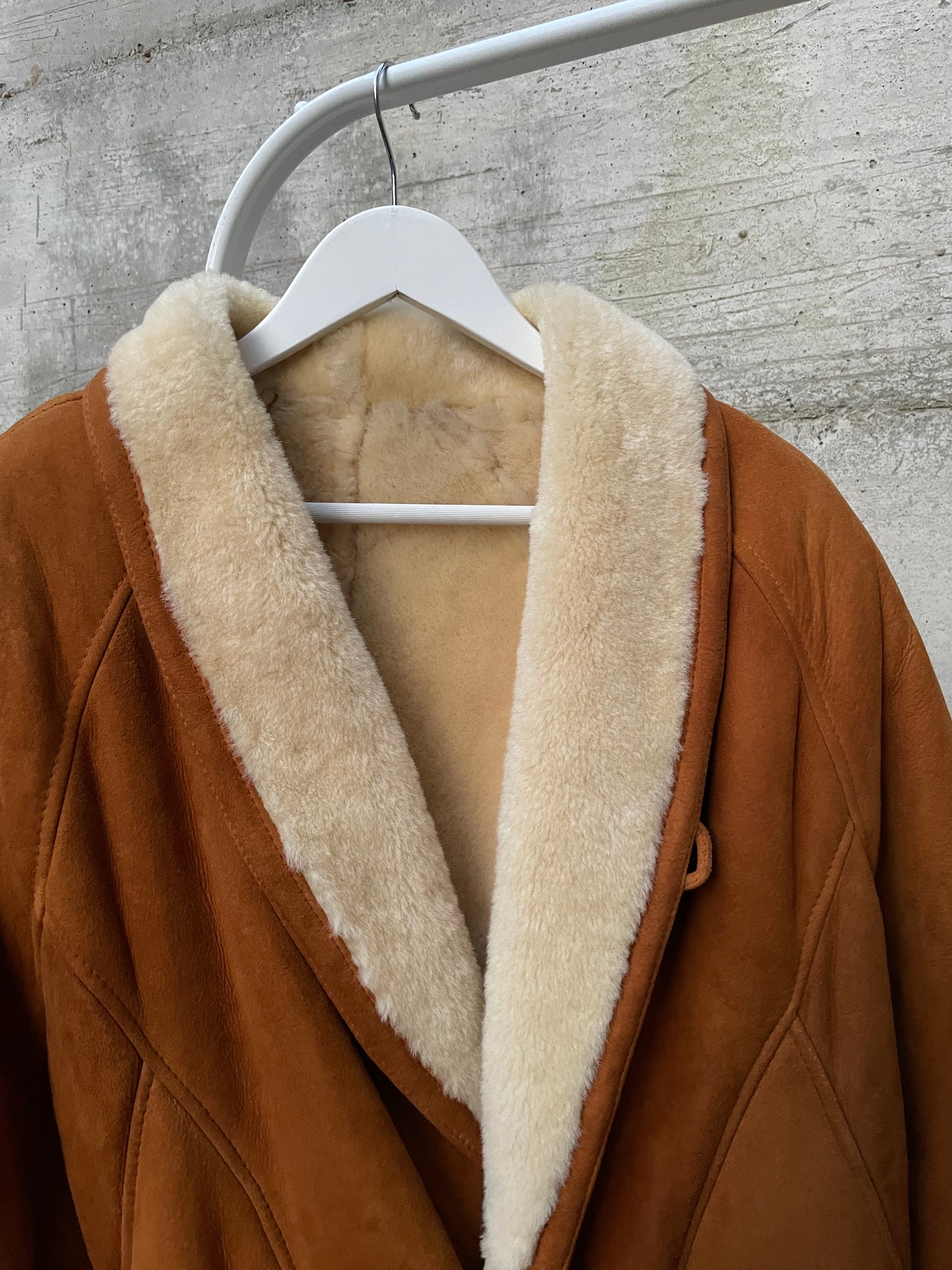 Montone originale Shearling caramello scamosciato, taglia 50it uomo