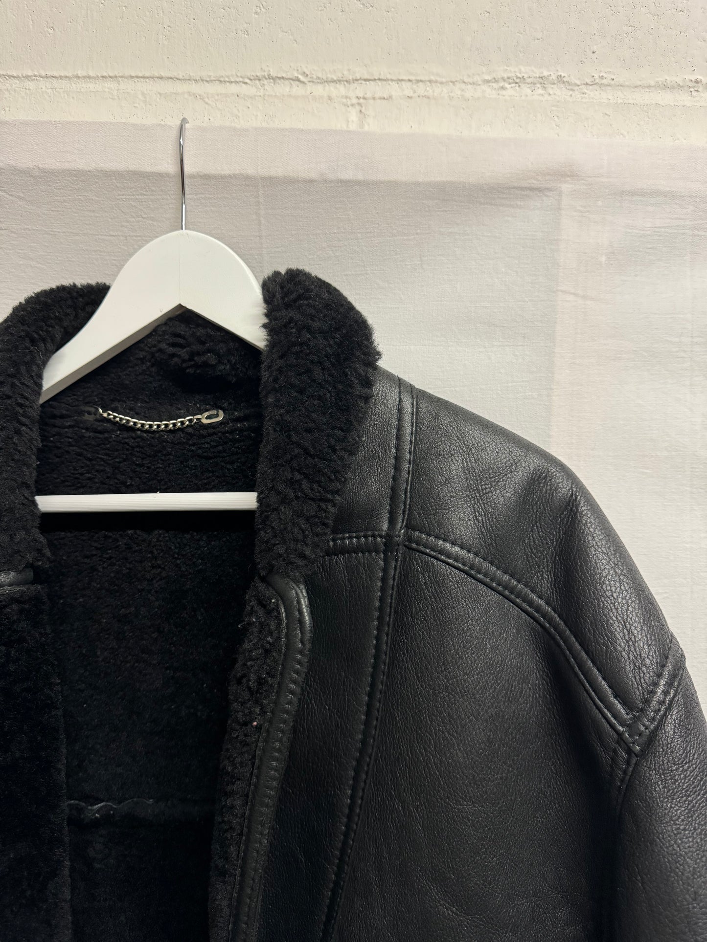 Bomber in montone Shearling nero, taglia 48it uomo