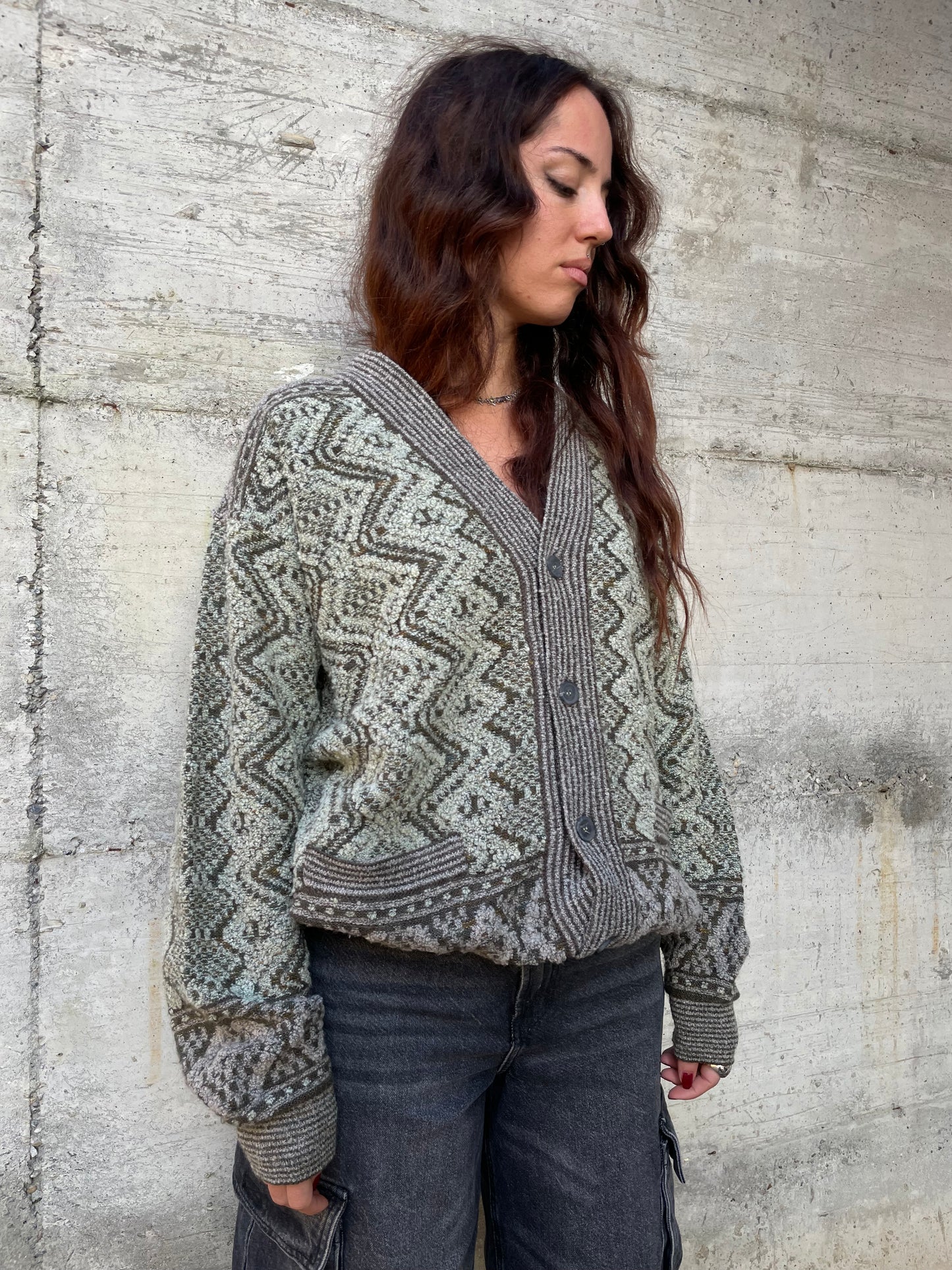 Maxi cardigan fantasia misto lana vergine e mohair - taglia unica