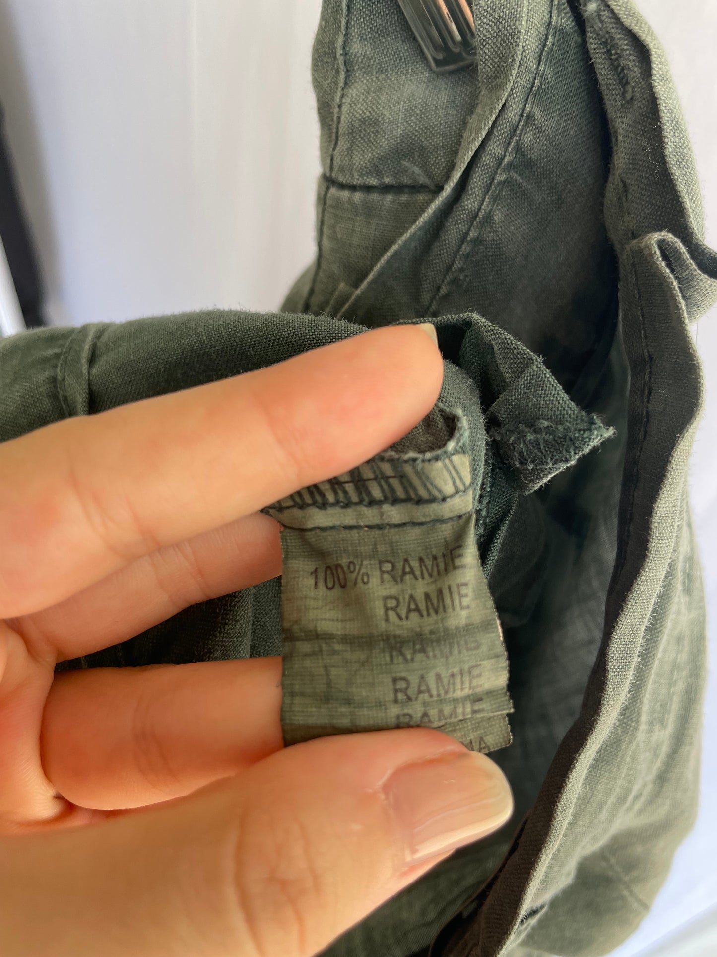 Pantapalazzo verde salvia 100% ramiè, taglia M