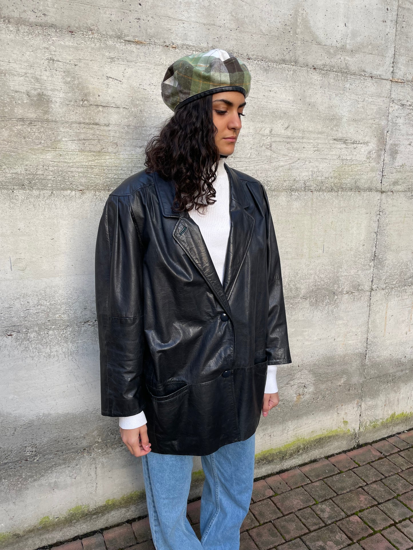 Giacca vera pelle nera 80s liscia