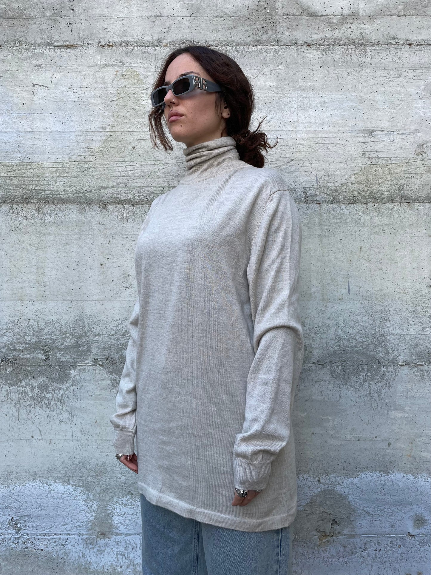 Dolcevita fine lungo sabbia, 100% lana merino
