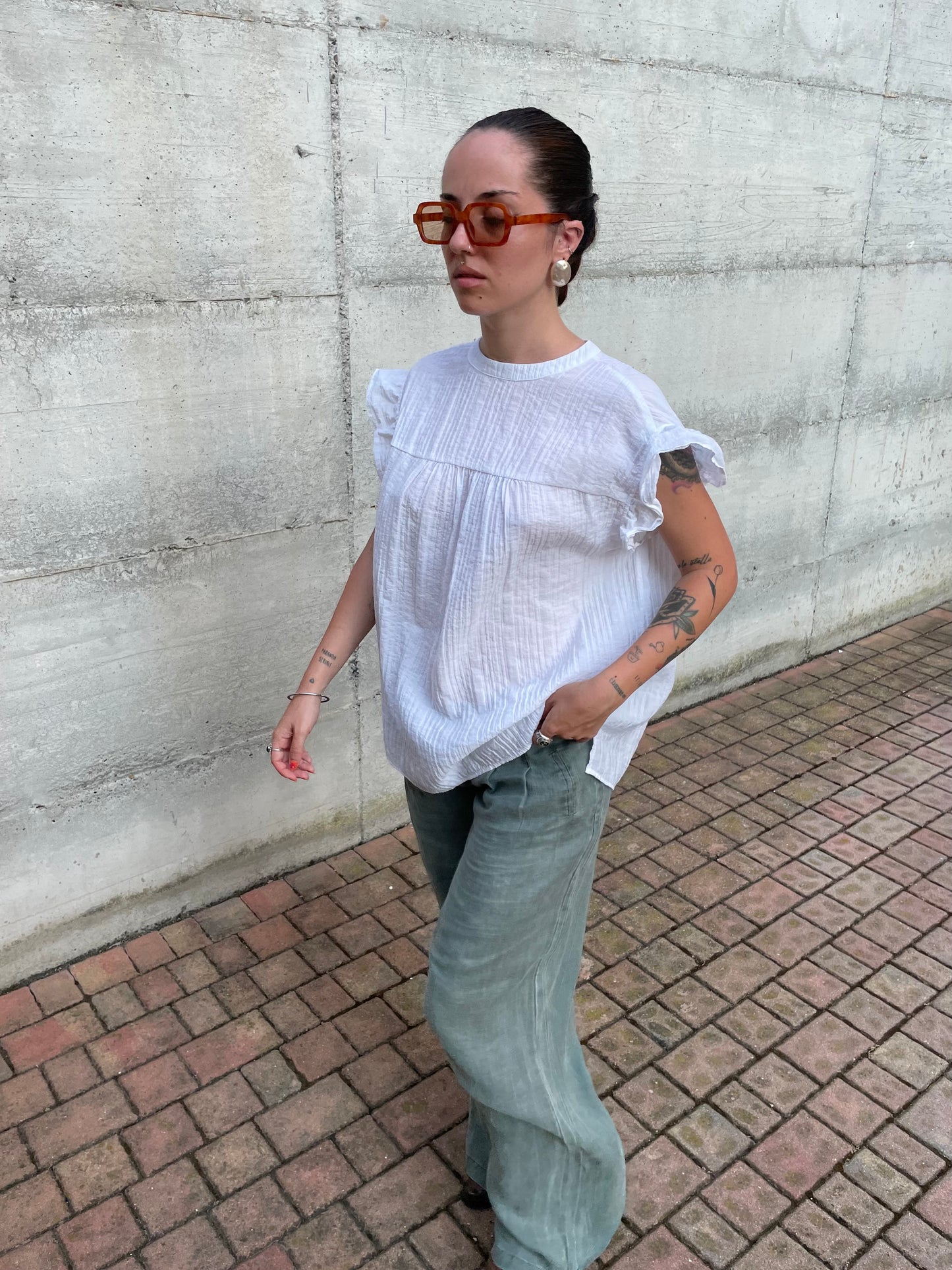 Blusa ampia in viscosa crespata bianca - taglia 46it