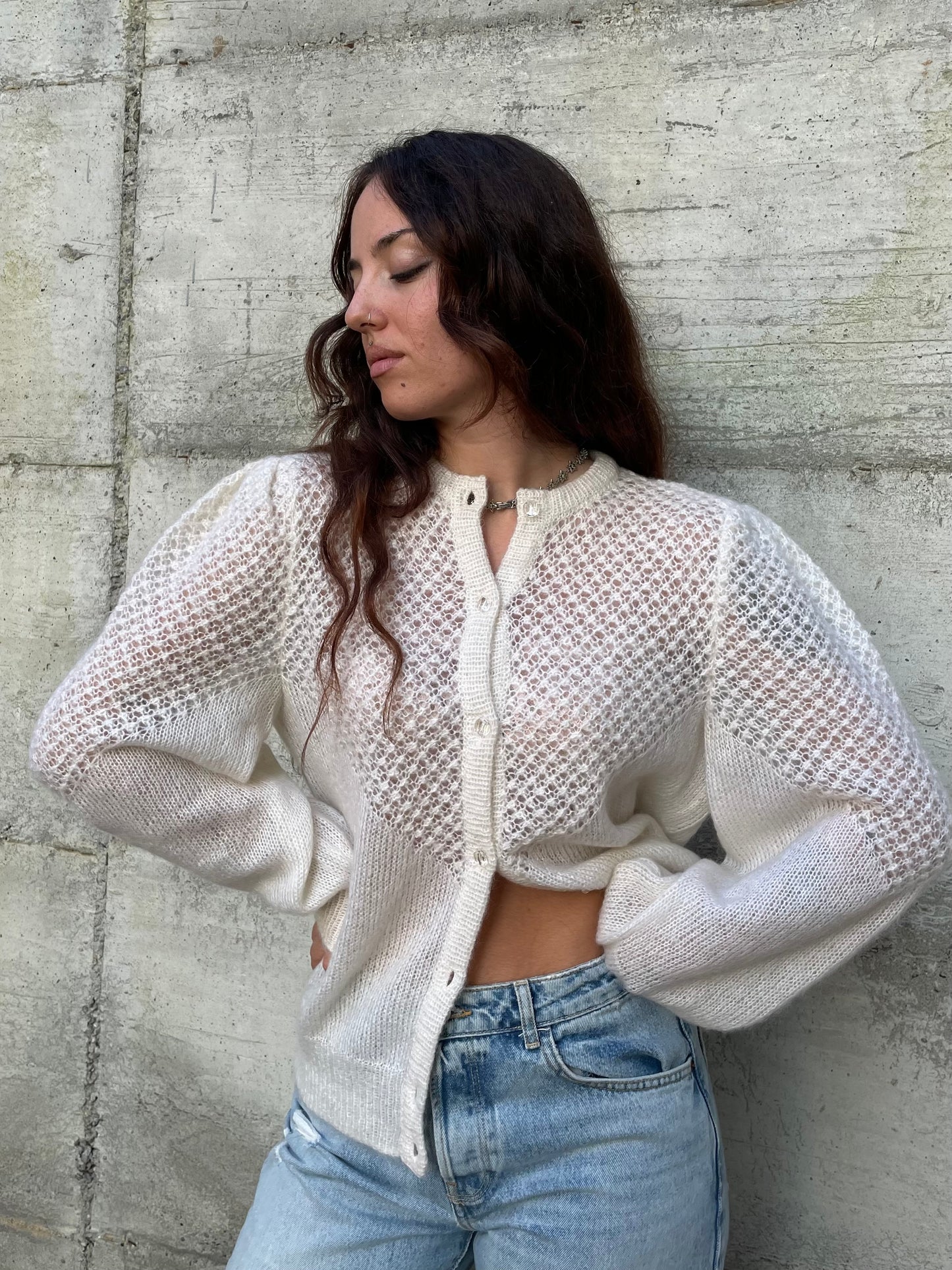 Cardigan romantico burro sartoriale, pura lana - taglia unica