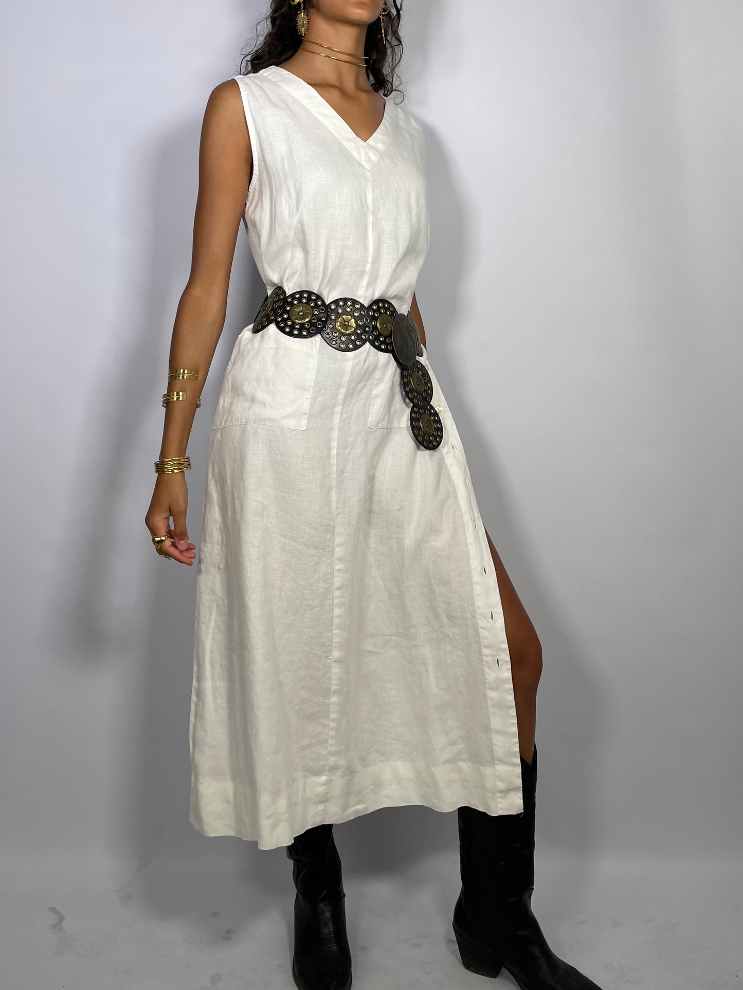 Abito midi sartoriale 100% lino bianco - Alba Fornari - taglia M