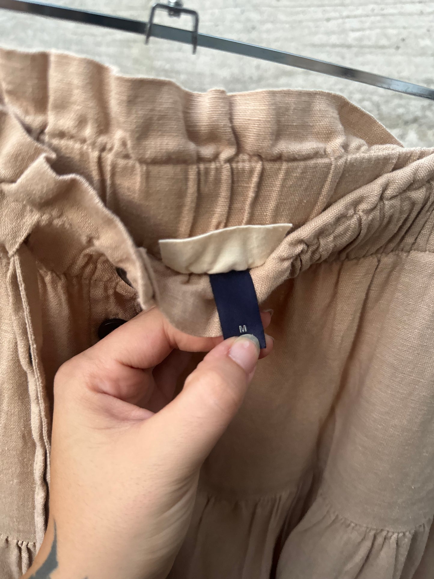 Gonna midi beige in misto lino e cotone, taglia M